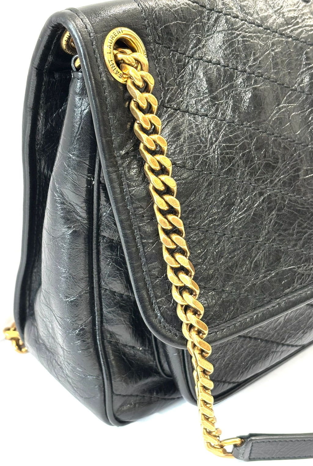 SAINT LAURENT CHEVRON NIKI 2022 BLACK SHOULDER BAG