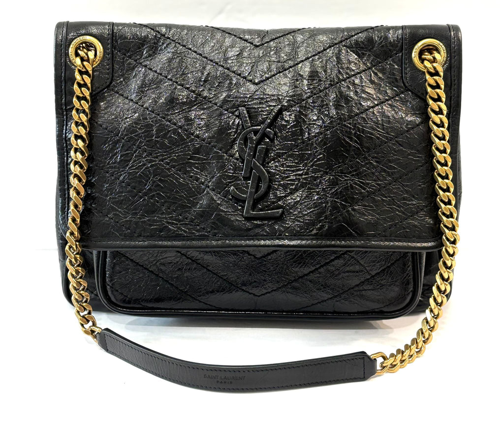 SAINT LAURENT CHEVRON NIKI 2022 BLACK SHOULDER BAG