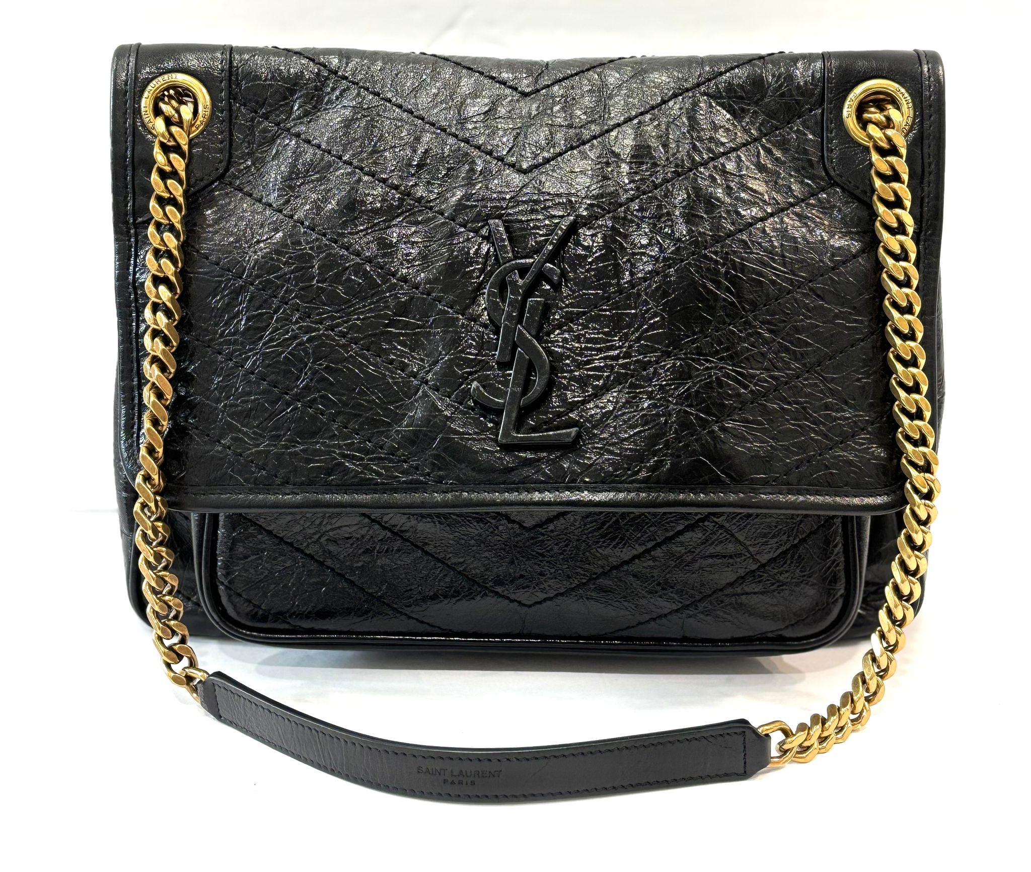 SAINT LAURENT CHEVRON NIKI 2022 BLACK SHOULDER BAG