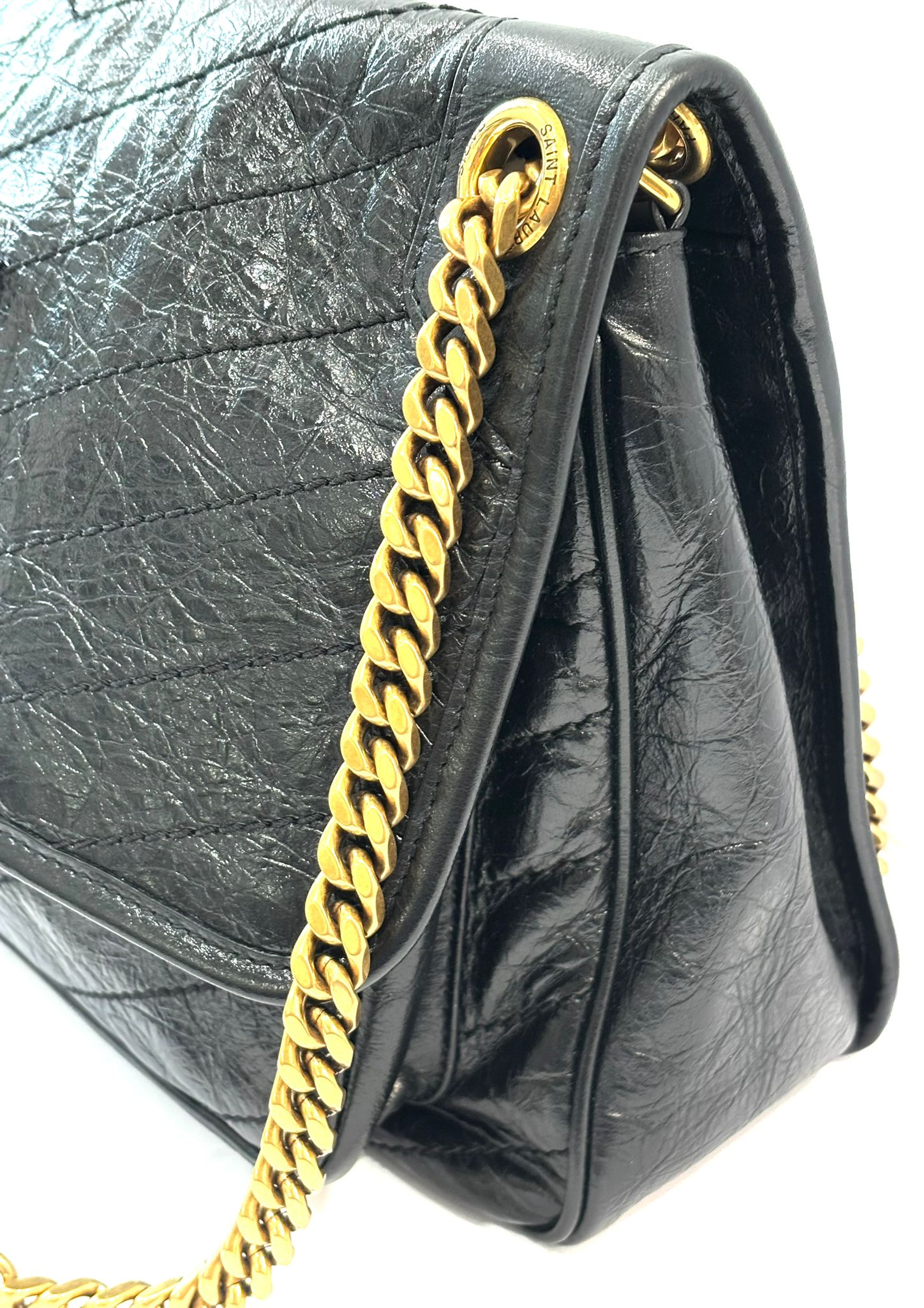 SAINT LAURENT CHEVRON NIKI 2022 BLACK SHOULDER BAG
