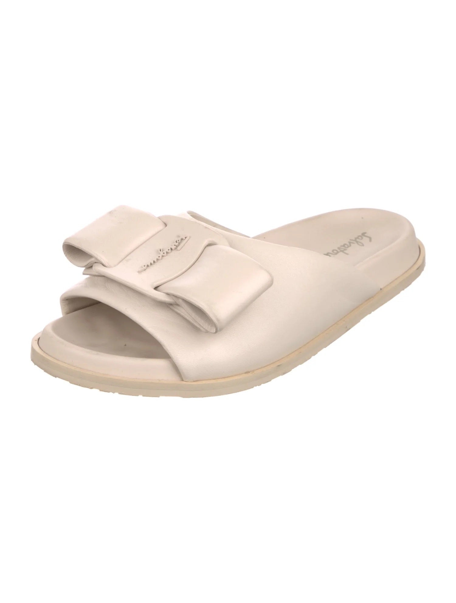 SALVATORE FERRAGAMO BOW ACCENT LEATHER  SLIDE MULES