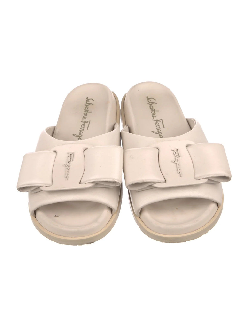 SALVATORE FERRAGAMO BOW ACCENT LEATHER  SLIDE MULES