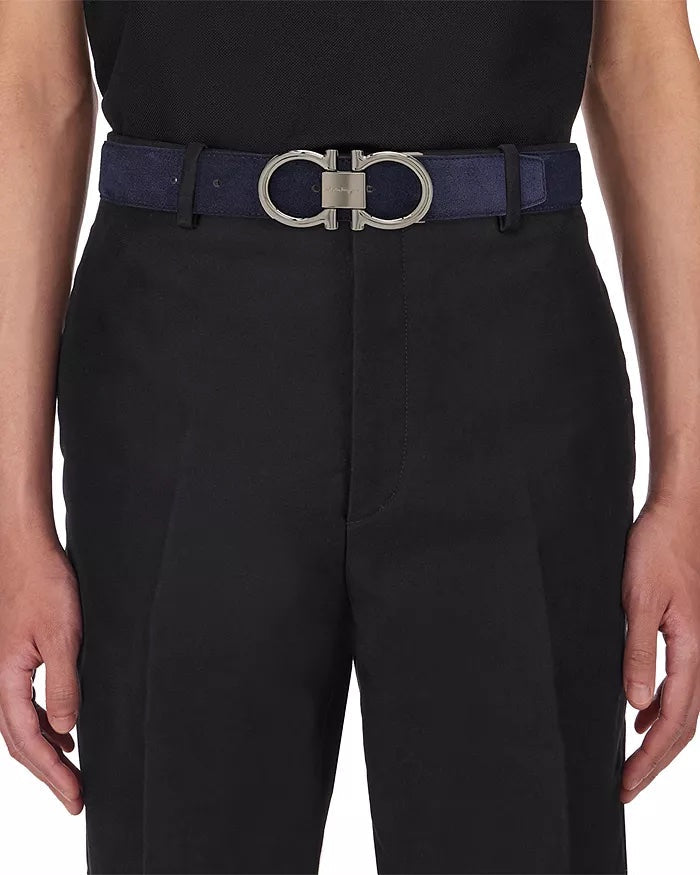 SALVATORE FERRAGAMO MEN'S DOUBLE GANCINI BUCKLE SUEDE BELT