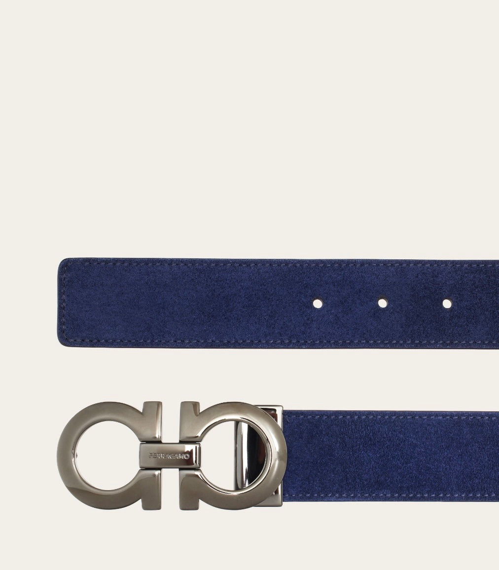 SALVATORE FERRAGAMO MEN'S DOUBLE GANCINI BUCKLE SUEDE BELT
