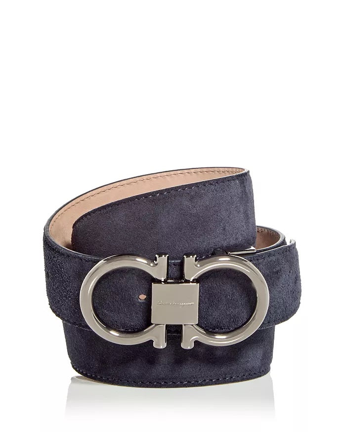 SALVATORE FERRAGAMO MEN'S DOUBLE GANCINI BUCKLE SUEDE BELT
