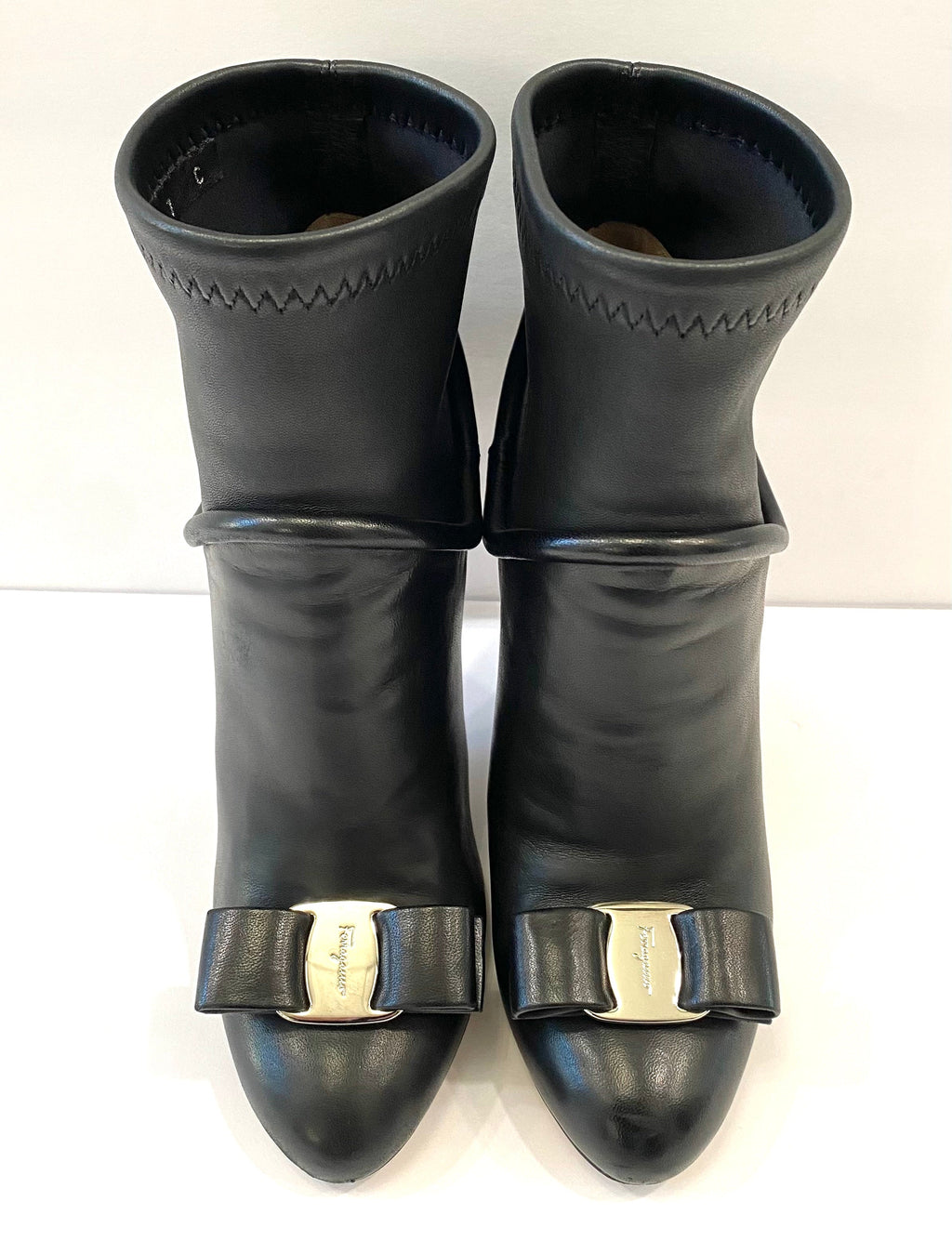 SALVATORE FERRAGAMO CALFSKIN LEATHER VARA ANKLE BOOTS
