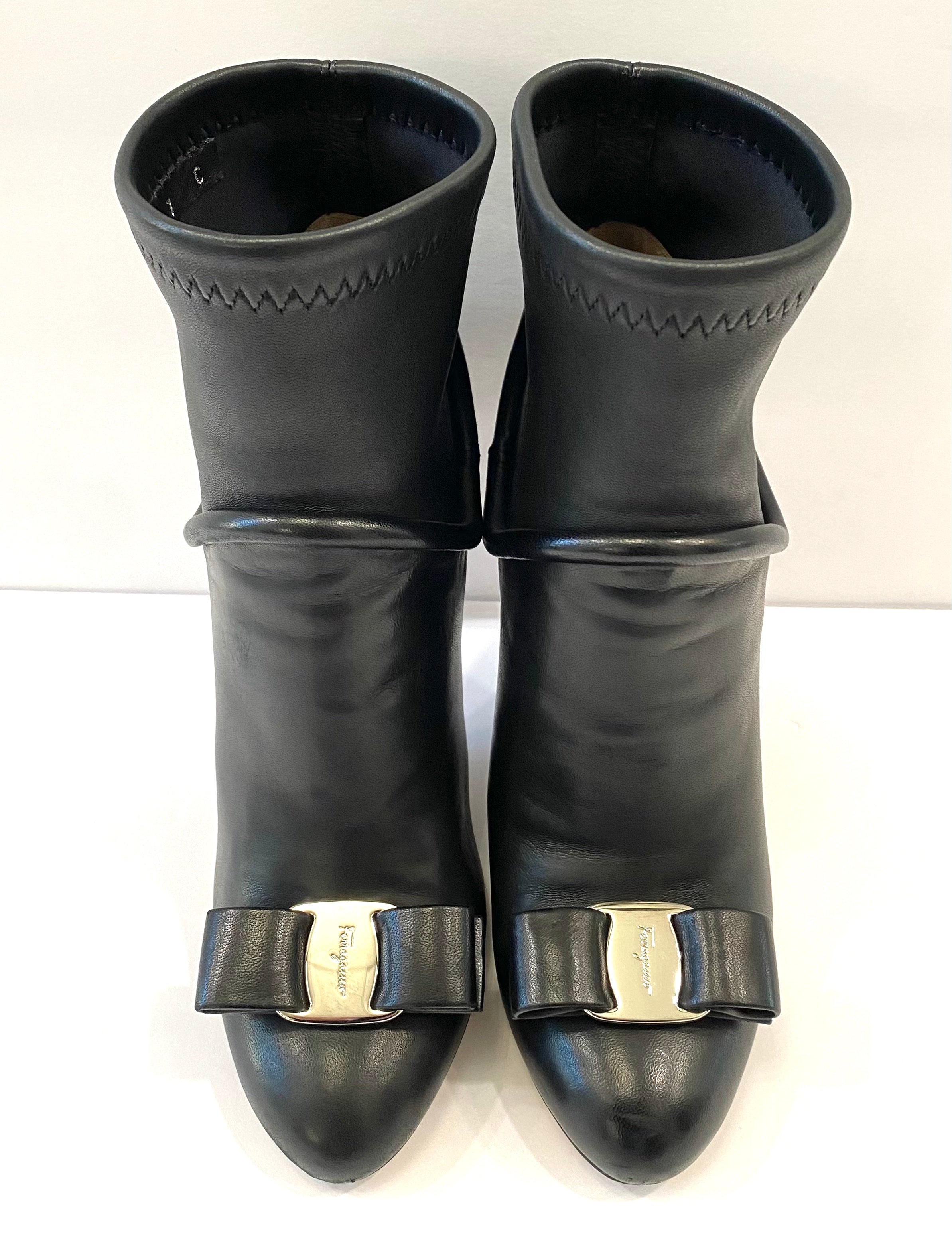 SALVATORE FERRAGAMO CALFSKIN LEATHER VARA ANKLE BOOTS