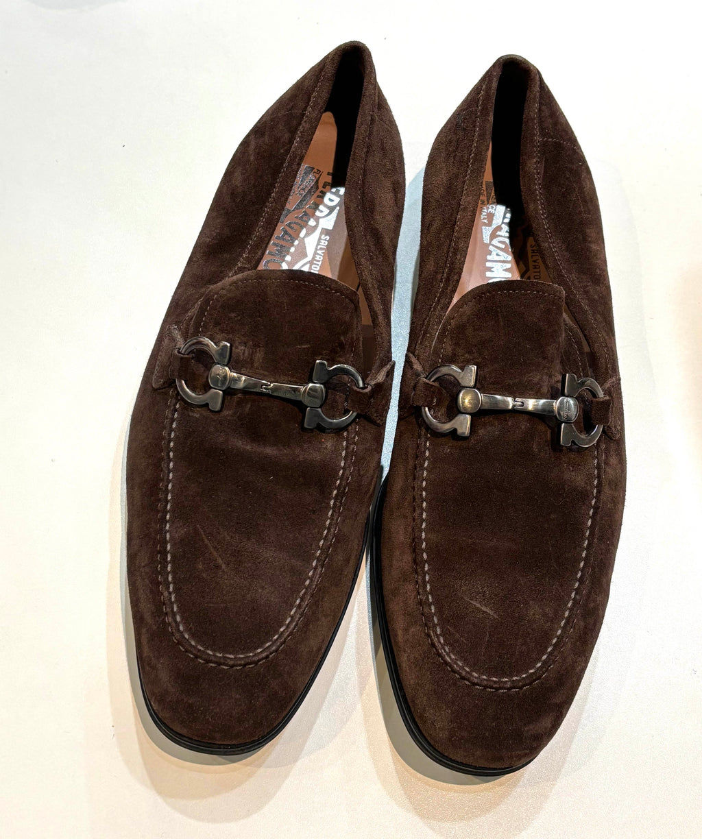 SALVATORE FERRAGAMO BROWN SUEDE LOAFERS