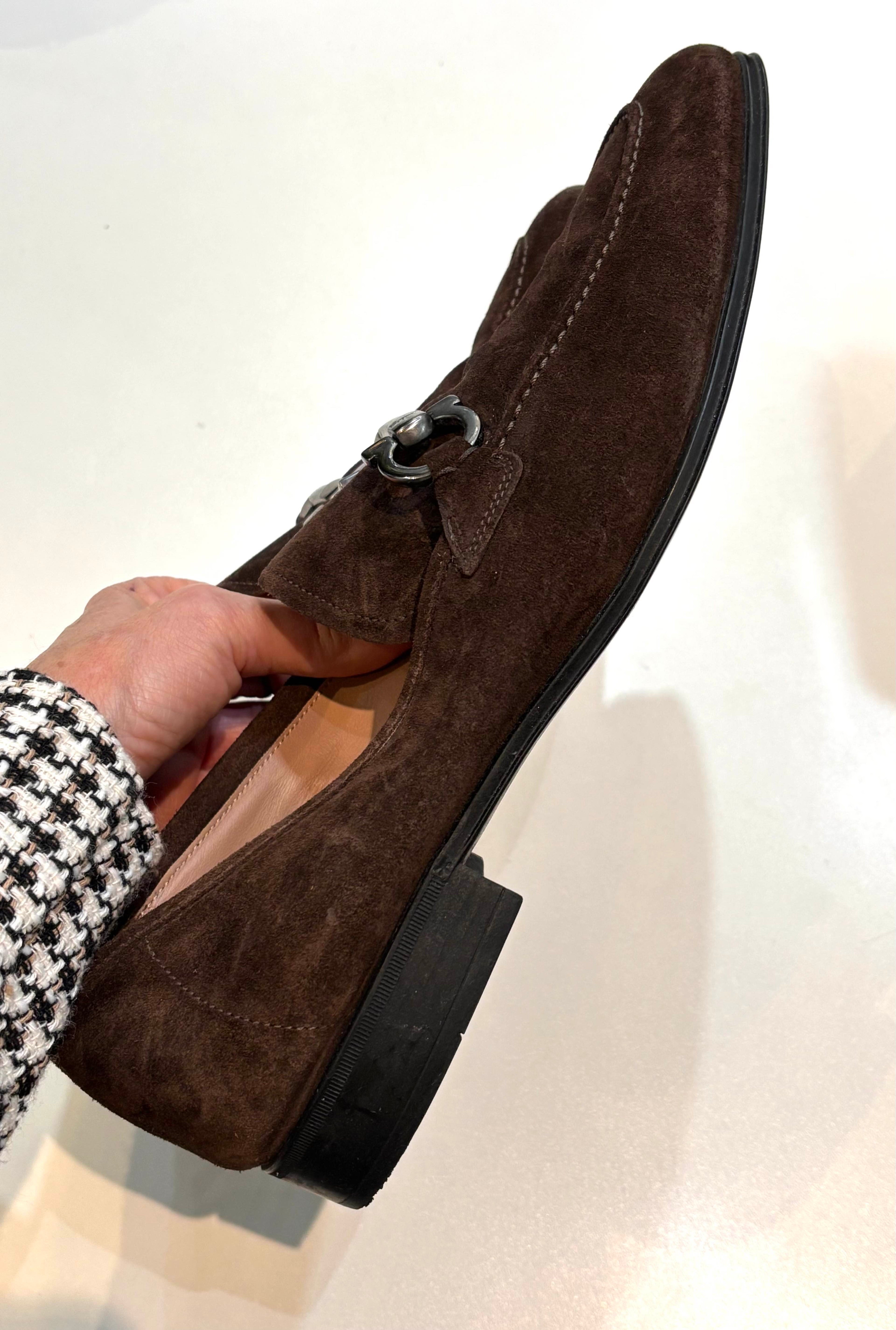 SALVATORE FERRAGAMO BROWN SUEDE LOAFERS