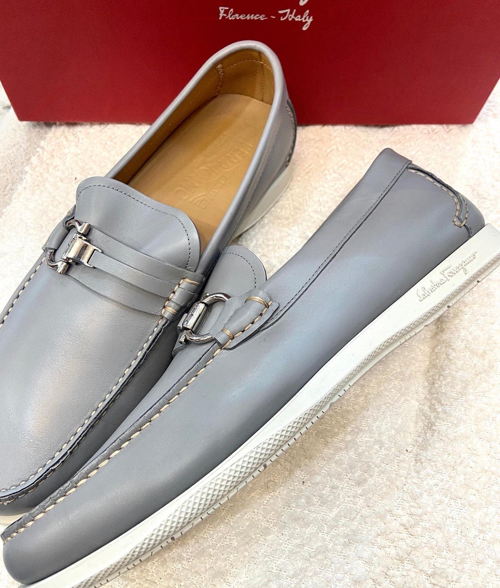SALVATORE FERRAGAMO GREY MEN'S LOAFERS
