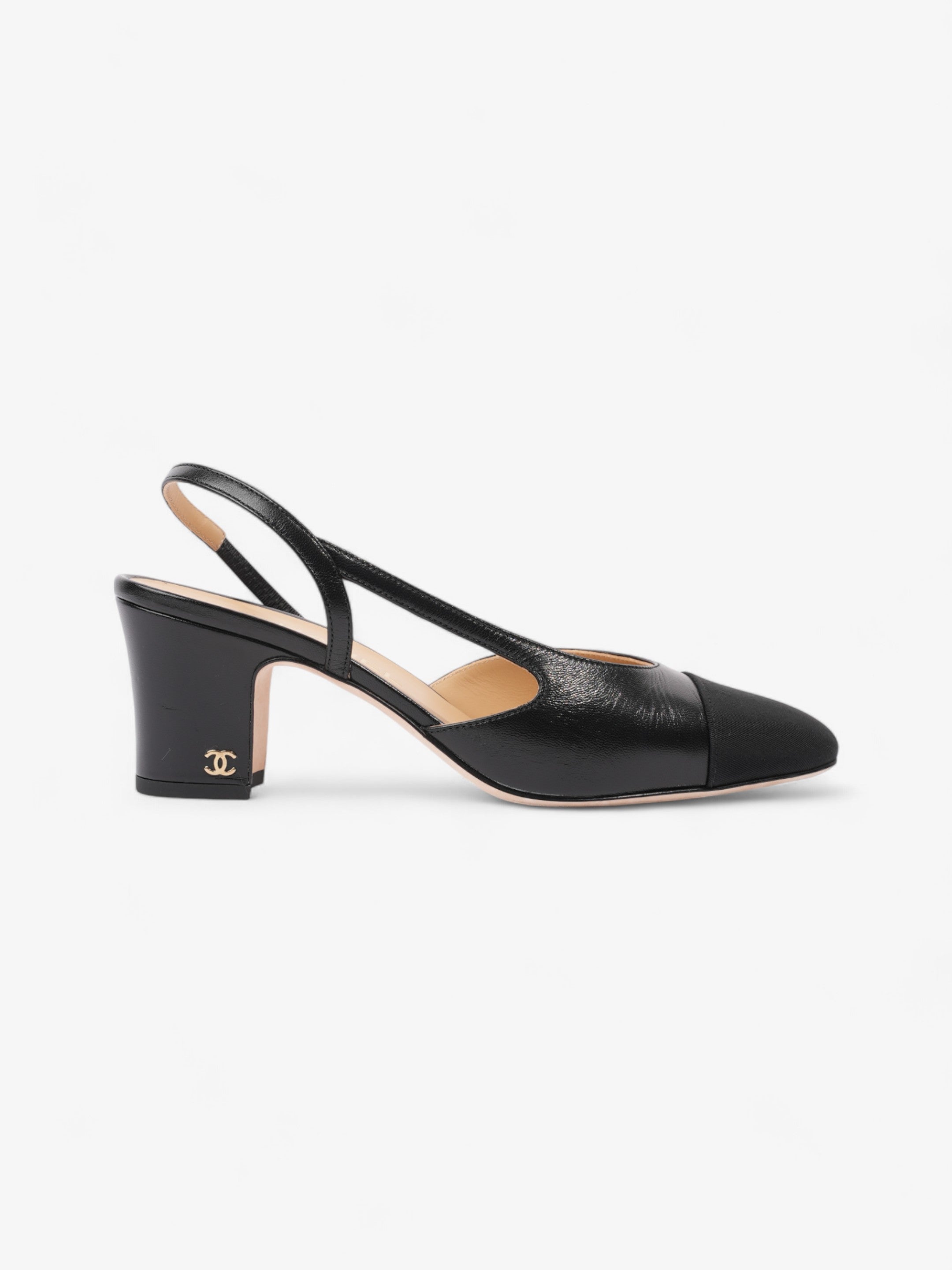 Chanel CC Slingback Pumps 65mm Black Leather EU 38 UK 5
