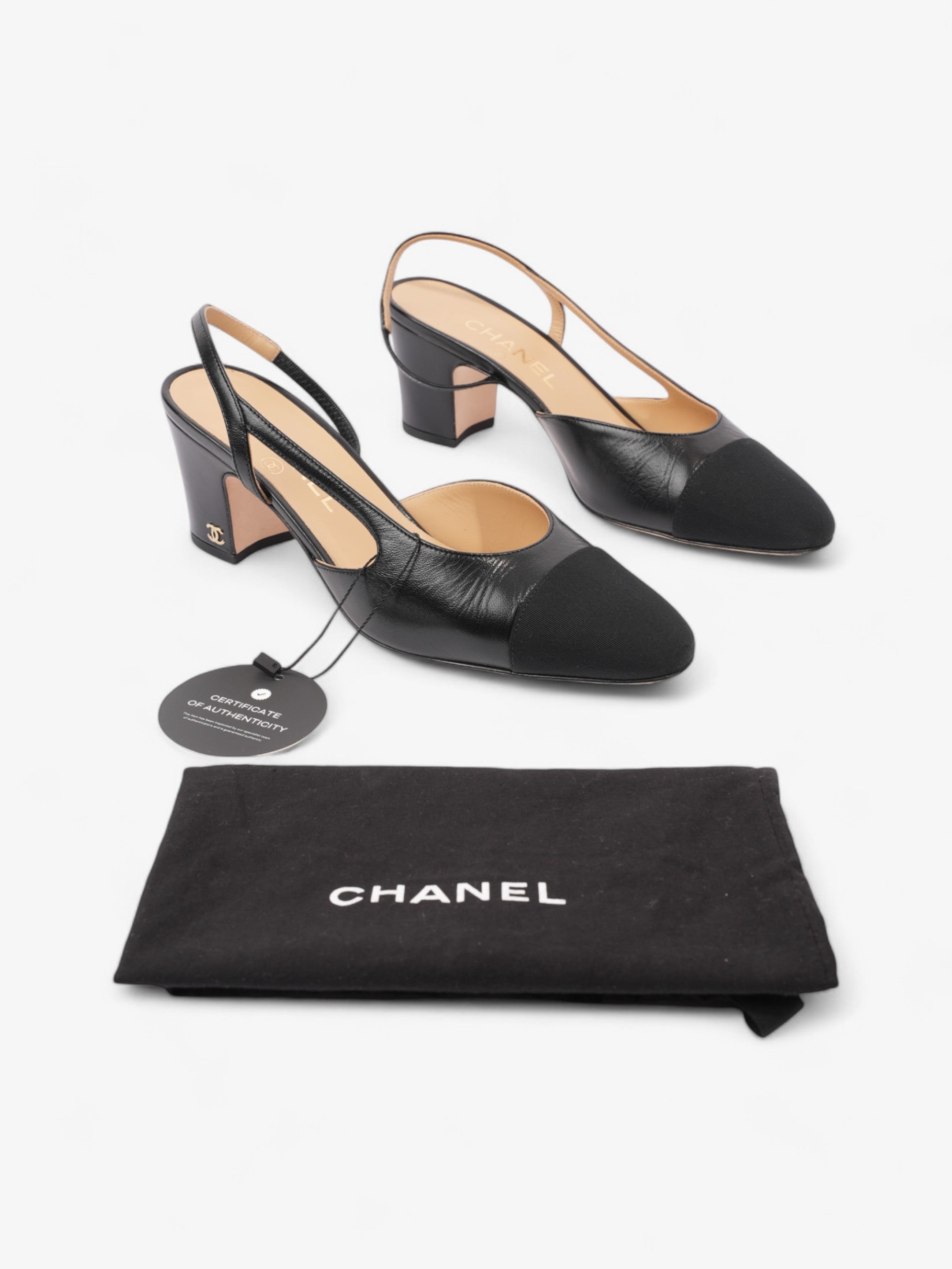 Chanel CC Slingback Pumps 65mm Black Leather EU 38 UK 5