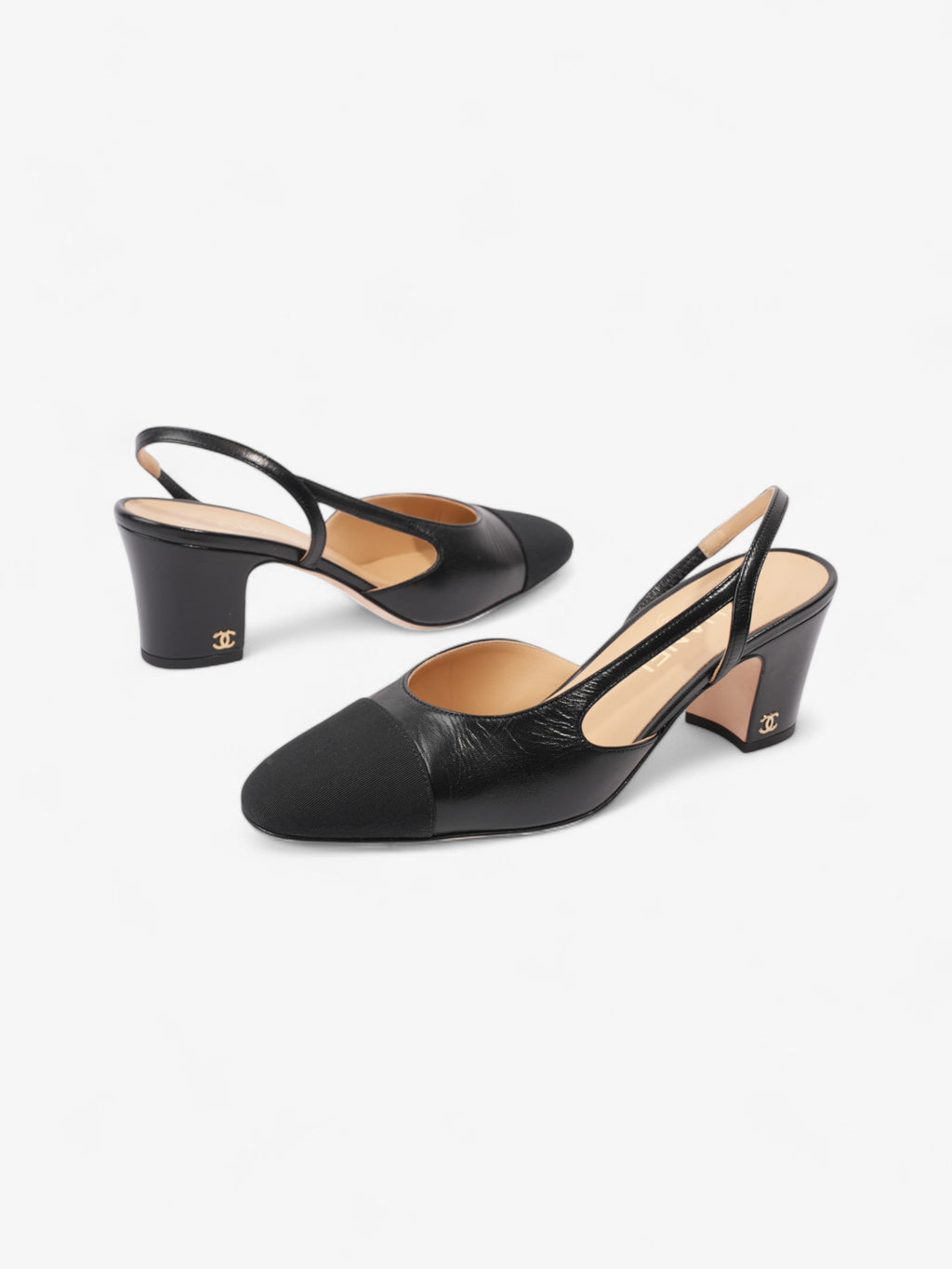 Chanel CC Slingback Pumps 65mm Black Leather EU 38 UK 5