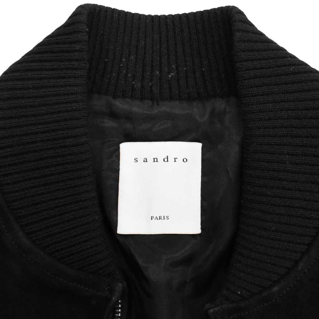 Sandro Black Suede Bomber Jacket - Men's M