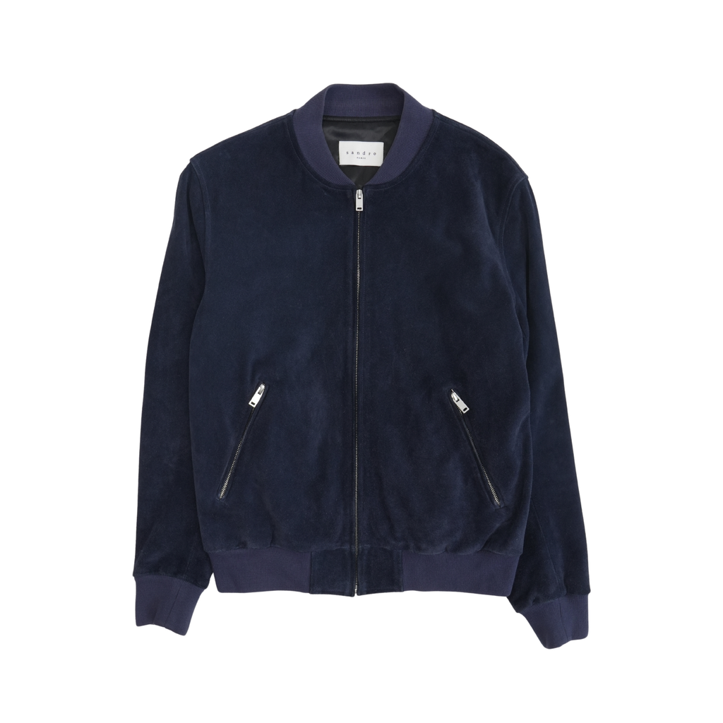 Sandro Navy Suede Bomber Jacket - Men's L