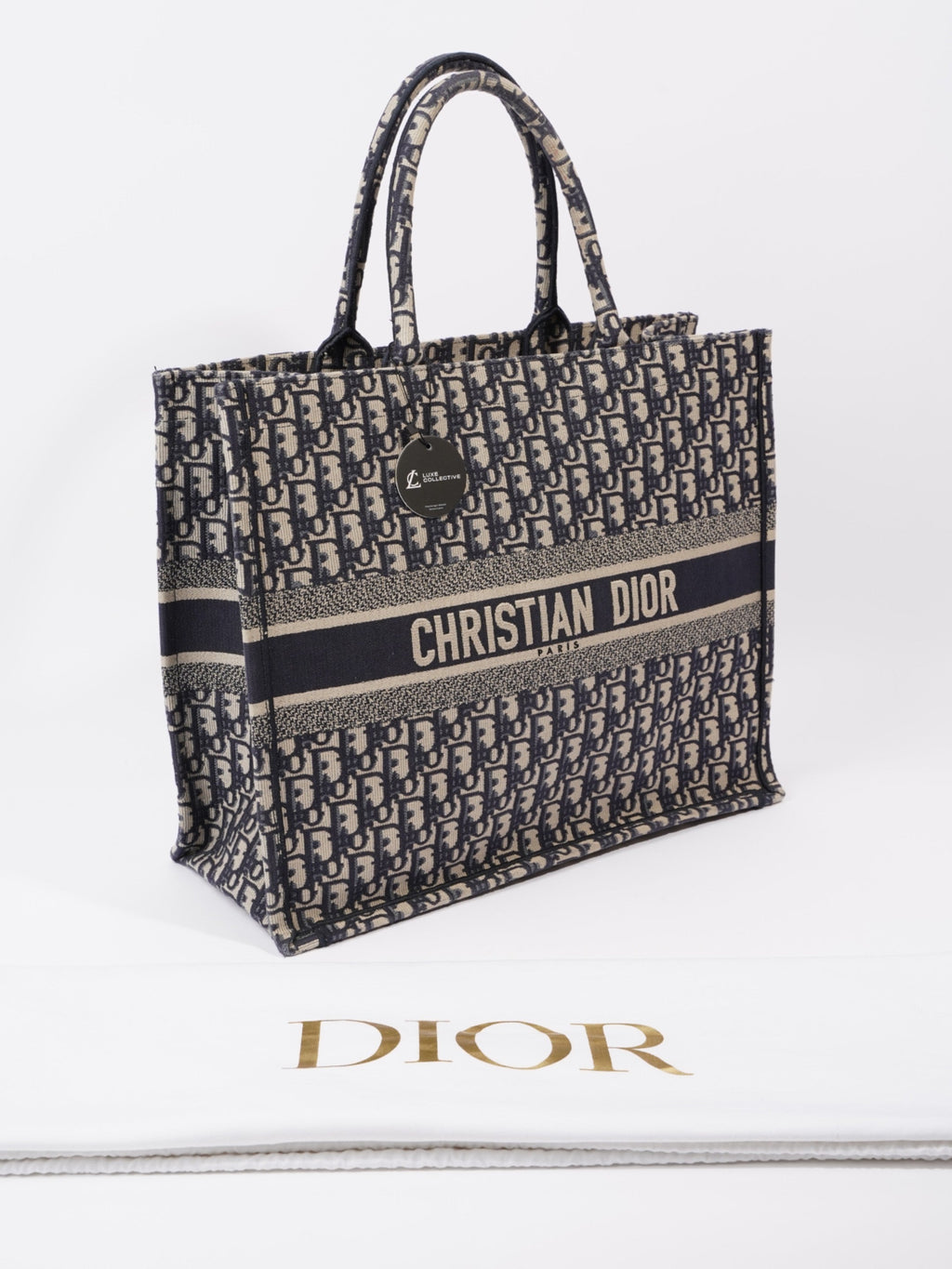 Christian Dior Book Tote Ecru / Blue Oblique Canvas Large