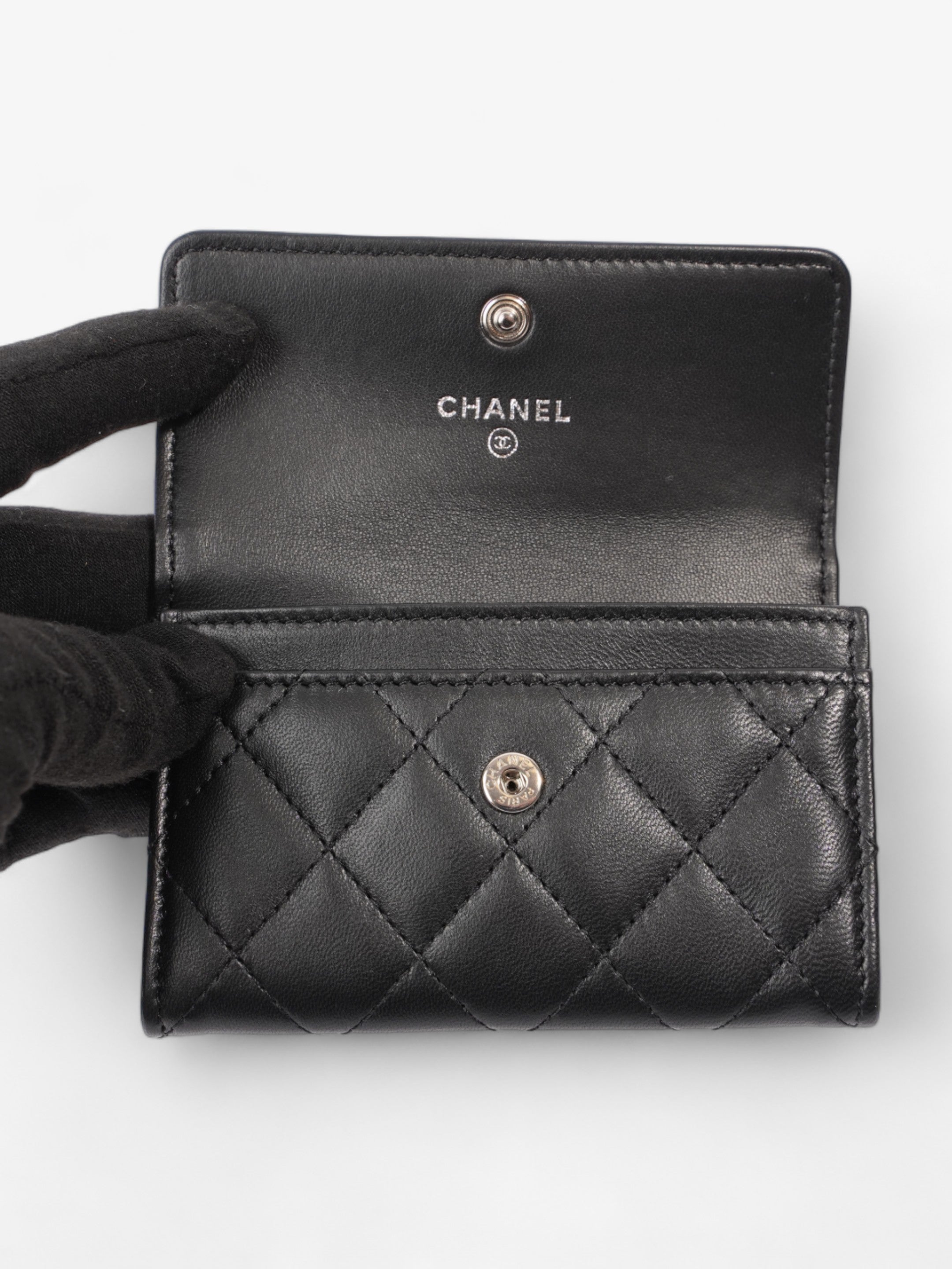 Chanel Interlocking CC Small Flap  Holder Black Lambskin Leather