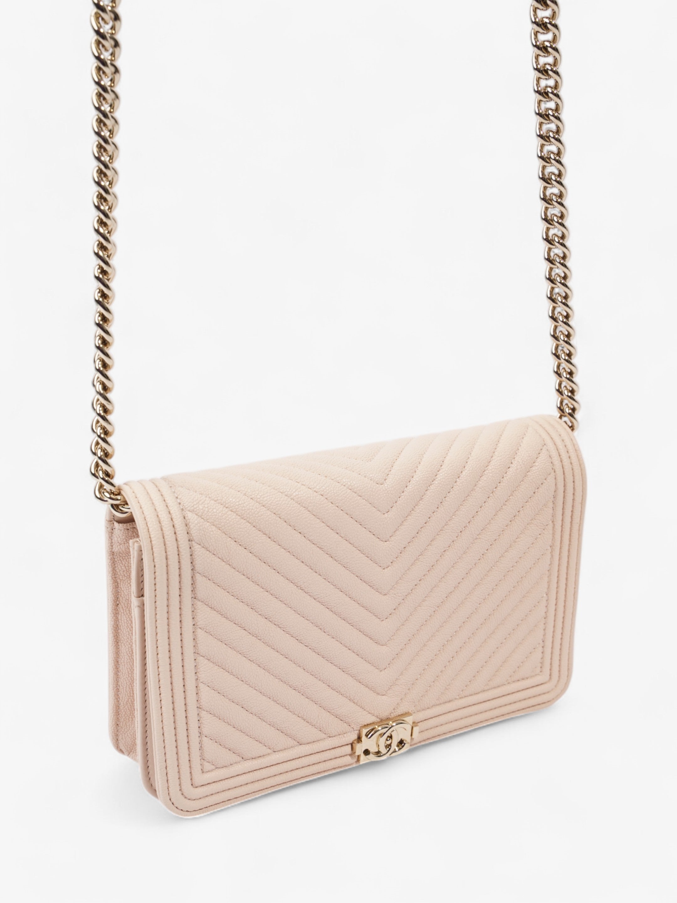 Chanel Boy Wallet on Chain Pink Nude Caviar Leather