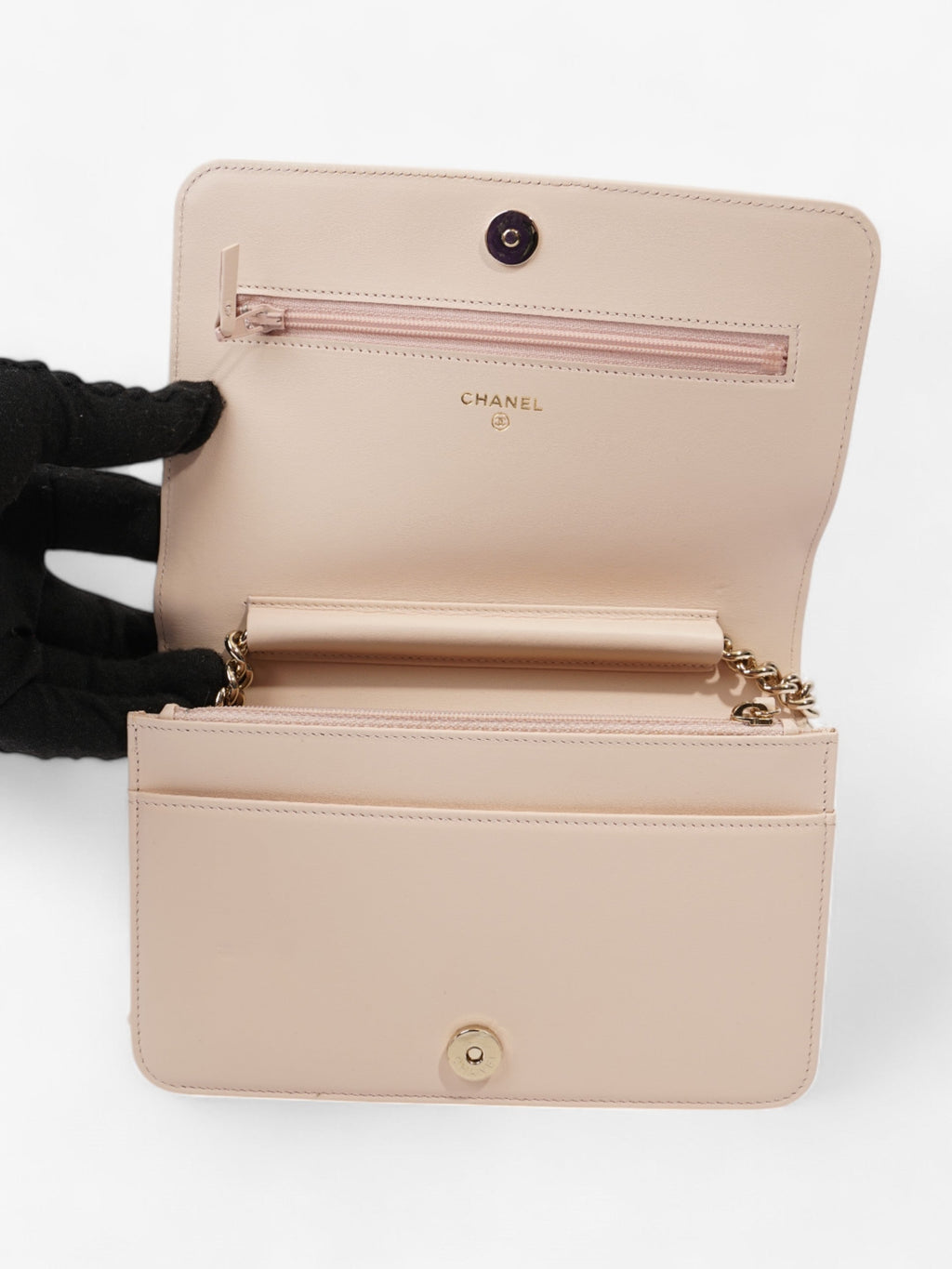 Chanel Boy Wallet on Chain Pink Nude Caviar Leather