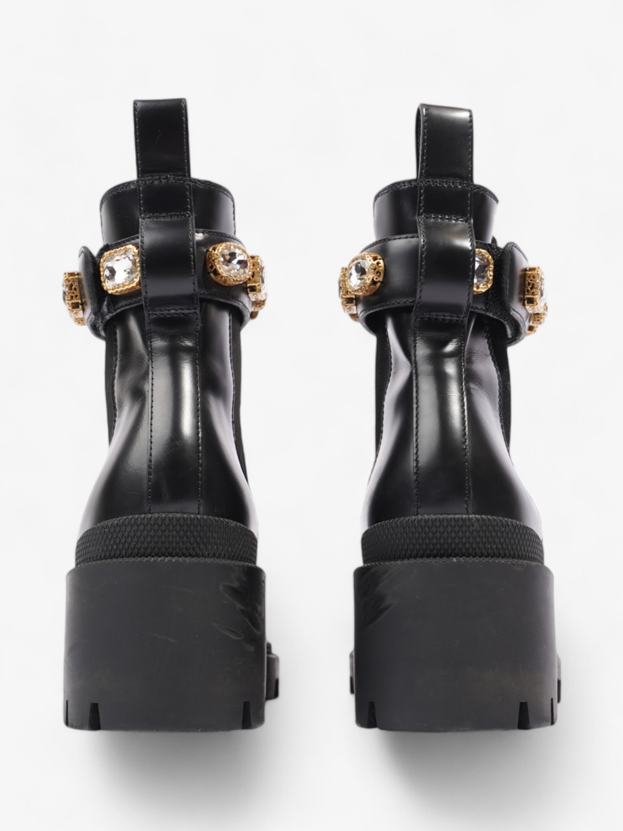 Gucci GG Crystal Ankle Boots  Black / Gold Leather EU 37.5 UK 4.5