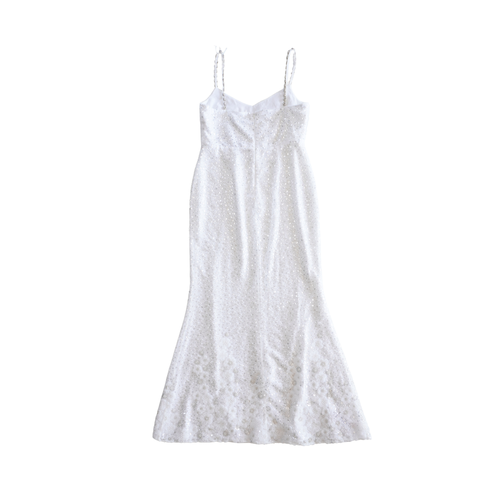 Self Portrait 'White Beaded Sequin' Maxi Dress - Women's 10