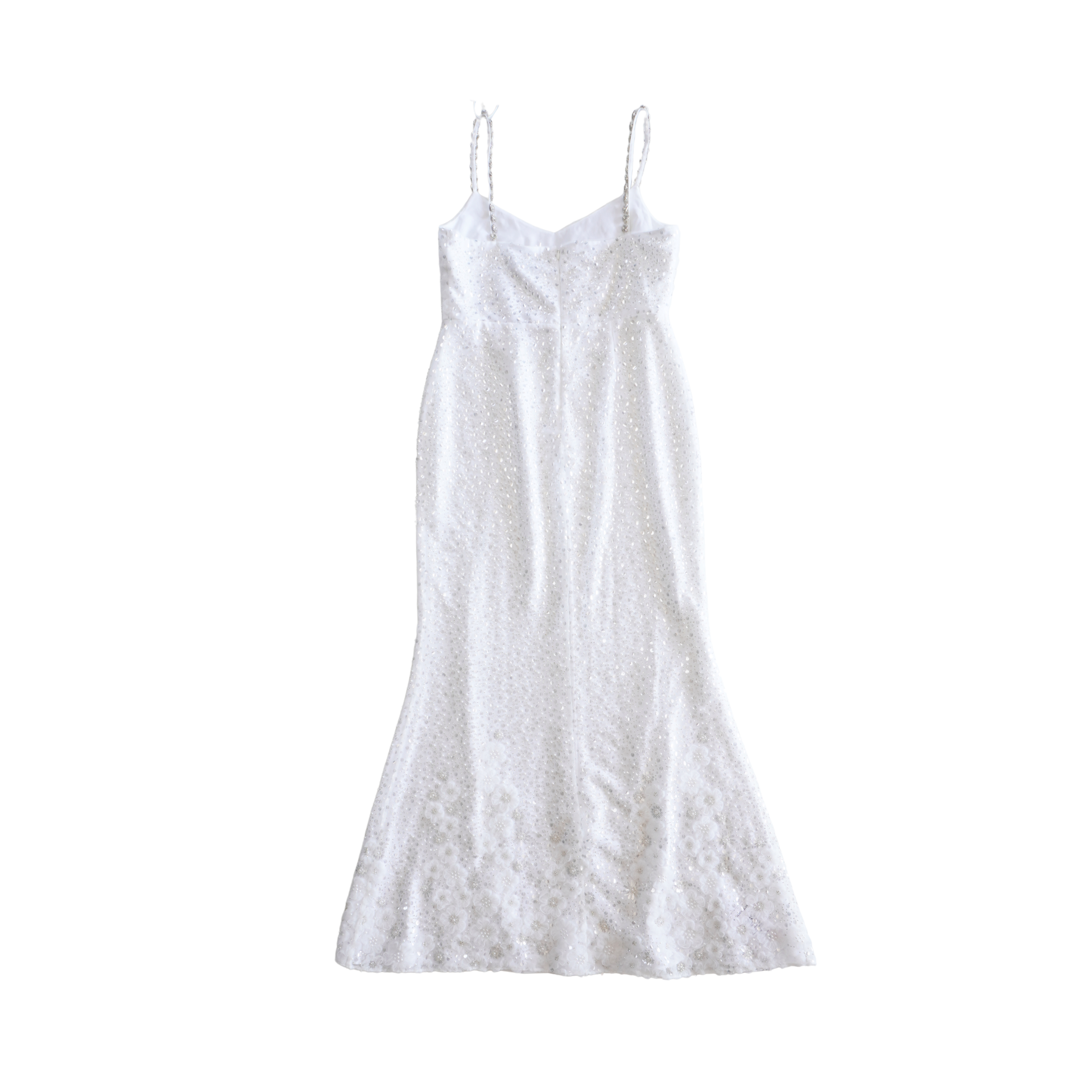 Self Portrait 'White Beaded Sequin' Maxi Dress - Women's 10