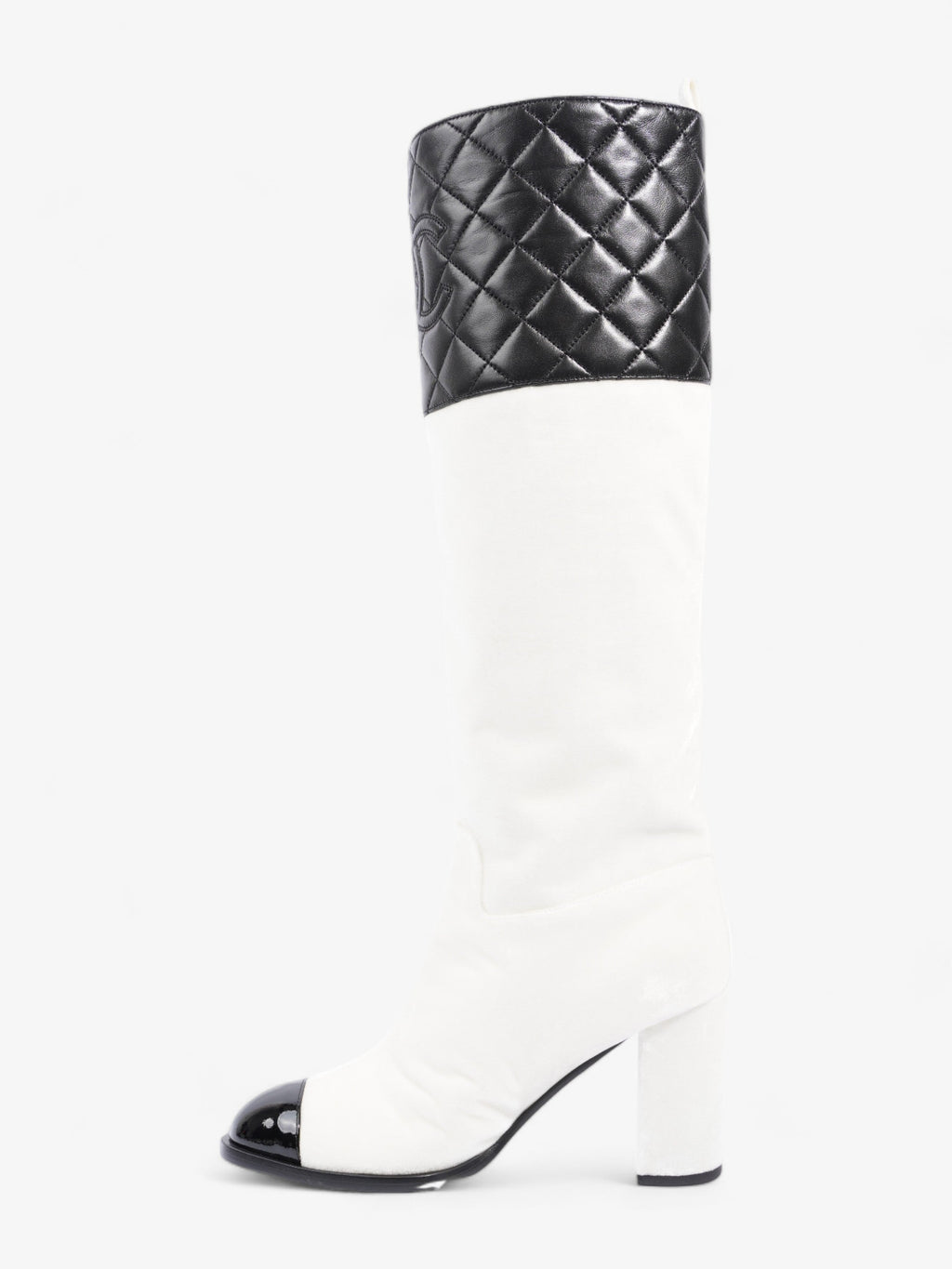 Chanel Knee High Boots White / Black Velvet EU 38 UK 5