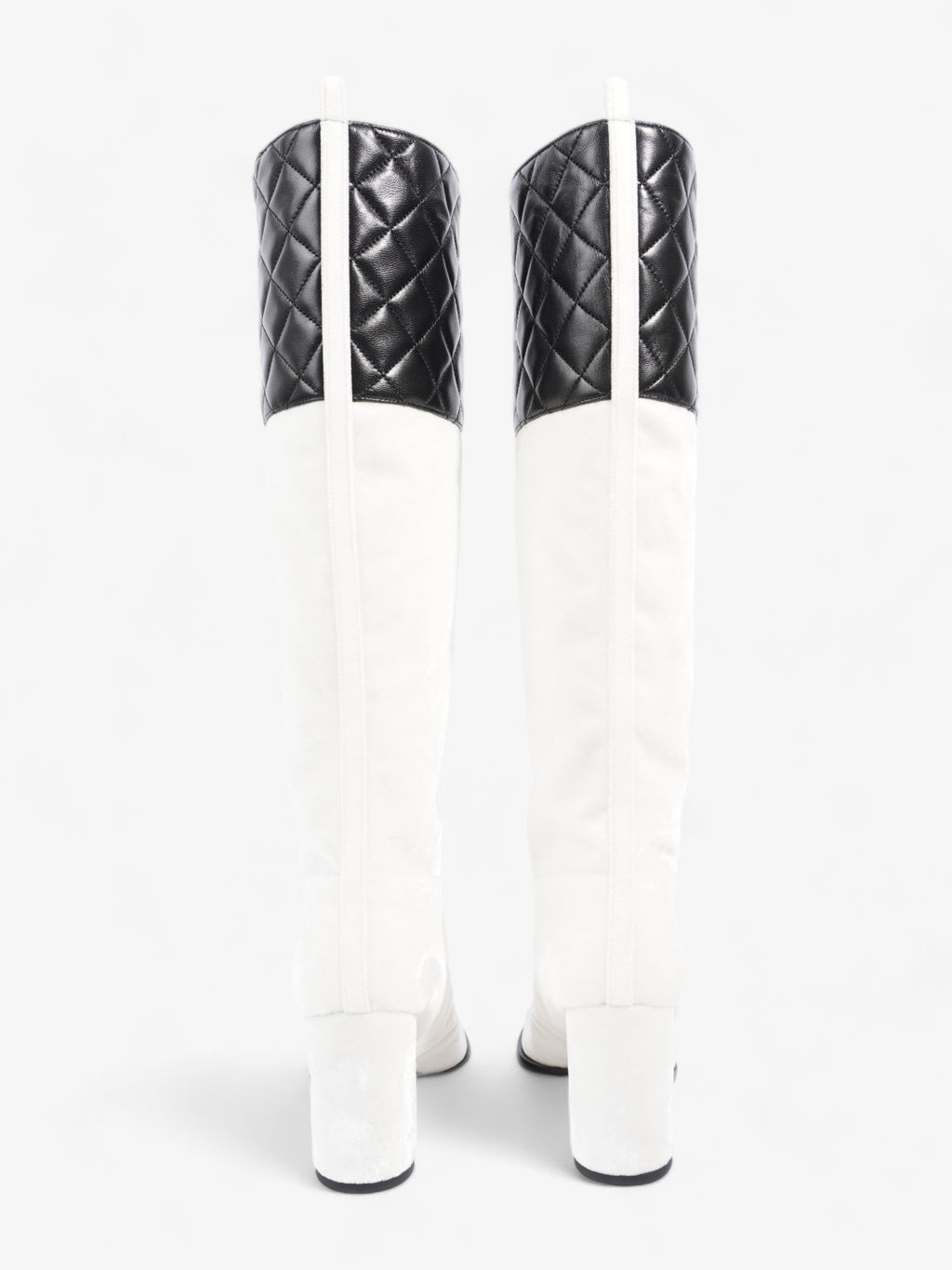 Chanel Knee High Boots White / Black Velvet EU 38 UK 5