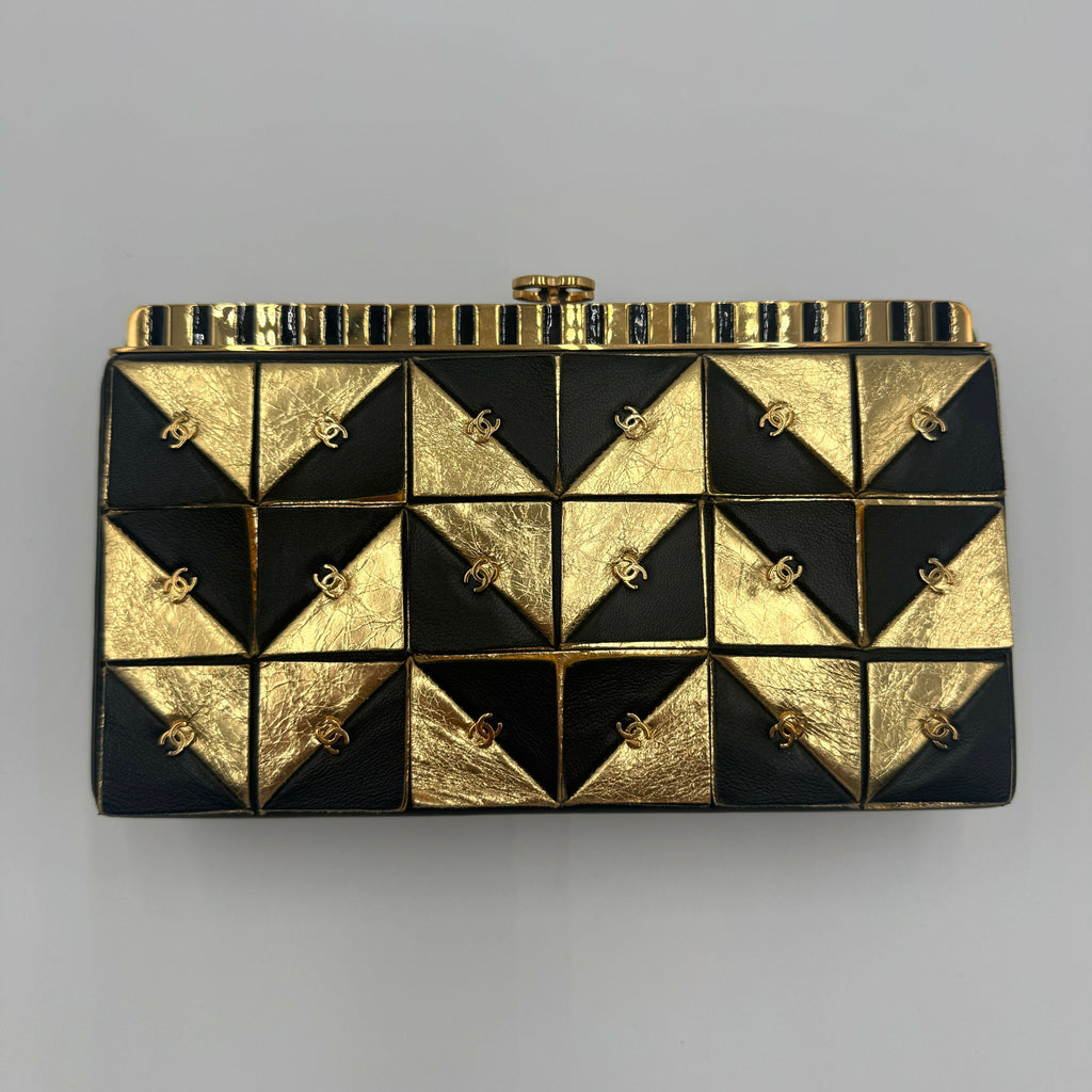 Chanel 19A Paris-New York Egypt Gold & Black Framed Minaudière Clutch Bag