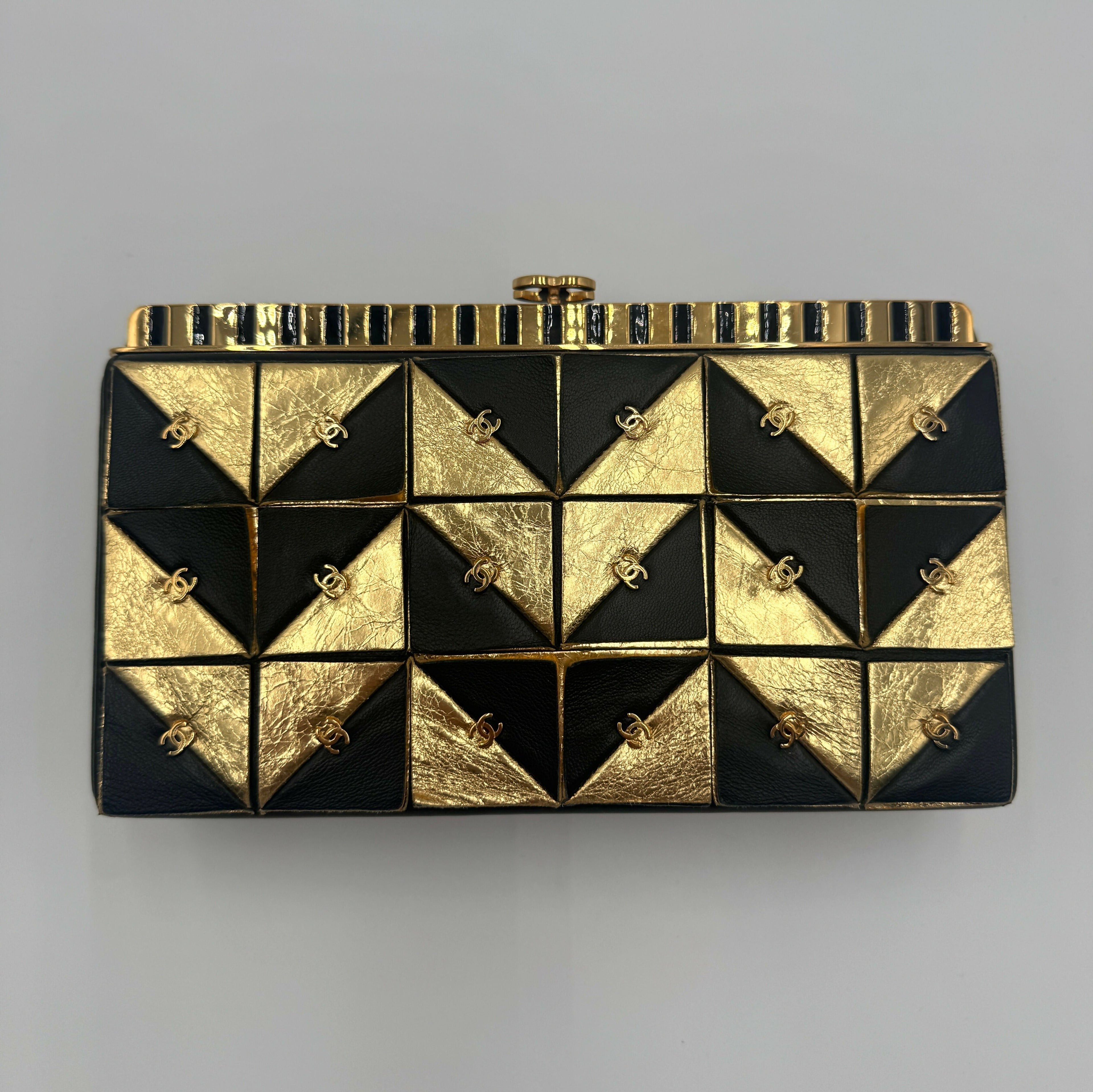 Chanel 19A Paris-New York Egypt Gold & Black Framed Minaudière Clutch Bag