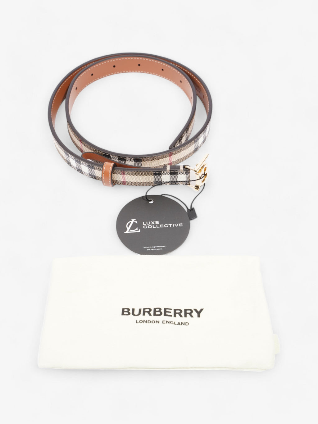Burberry TB Belt Vintage Check / Light Gold Canvas Small - 87cm