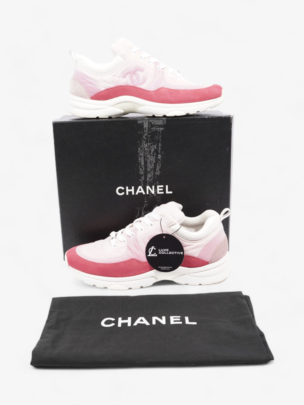 Chanel CC Logo Sneakers  Pink / Red / White Nylon EU 41 UK 8