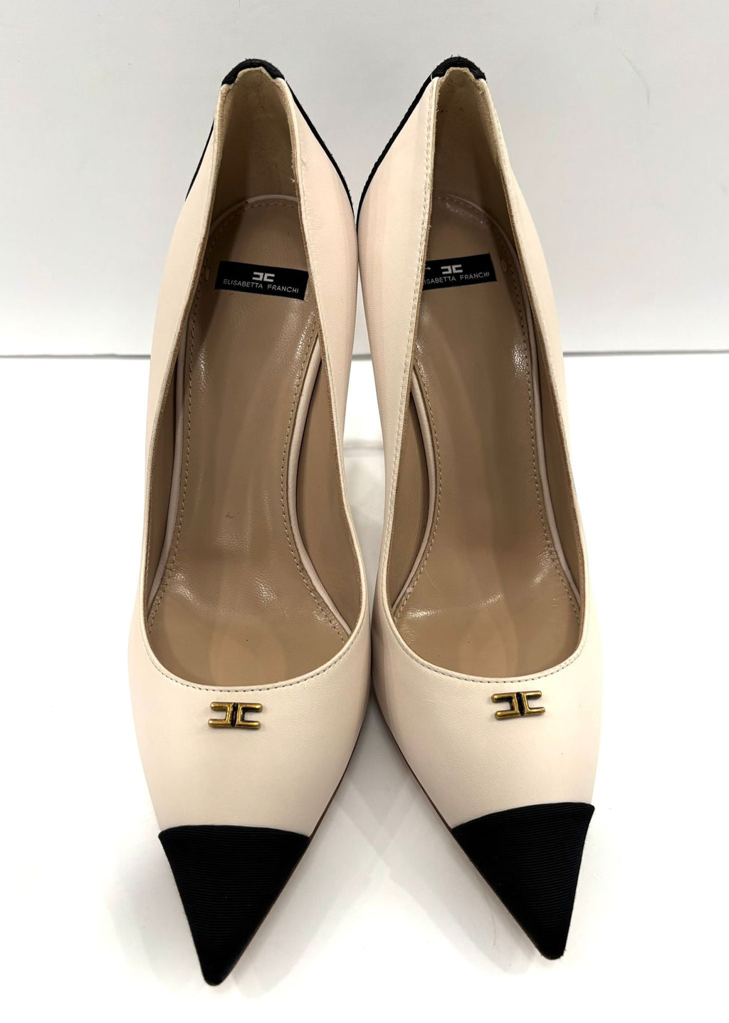 ELISABETTA FRANCHI CALFSKIN LEATHER LOGO PUMPS