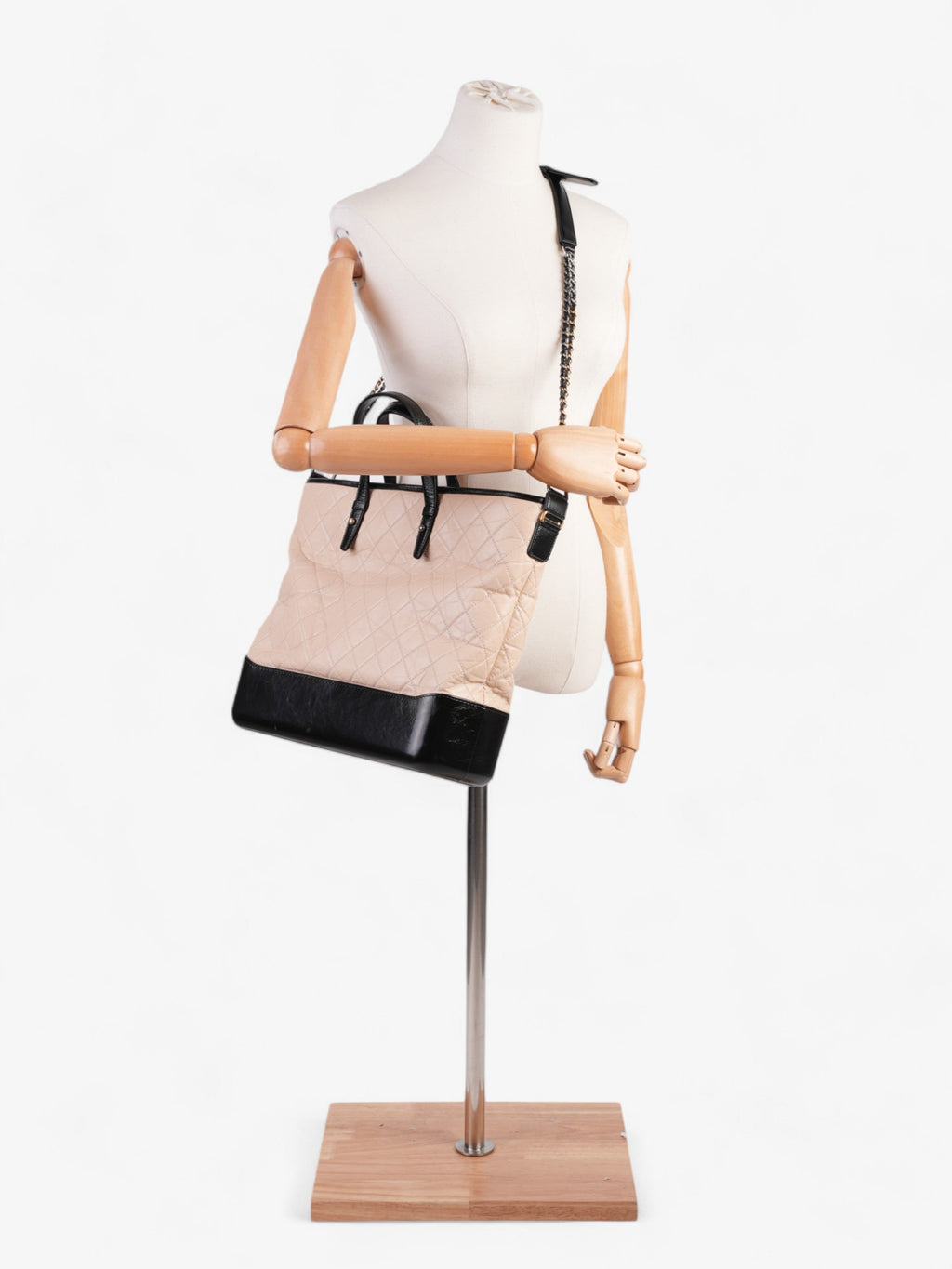Chanel Gabrielle Hobo Beige / Black Calfskin Leather Large