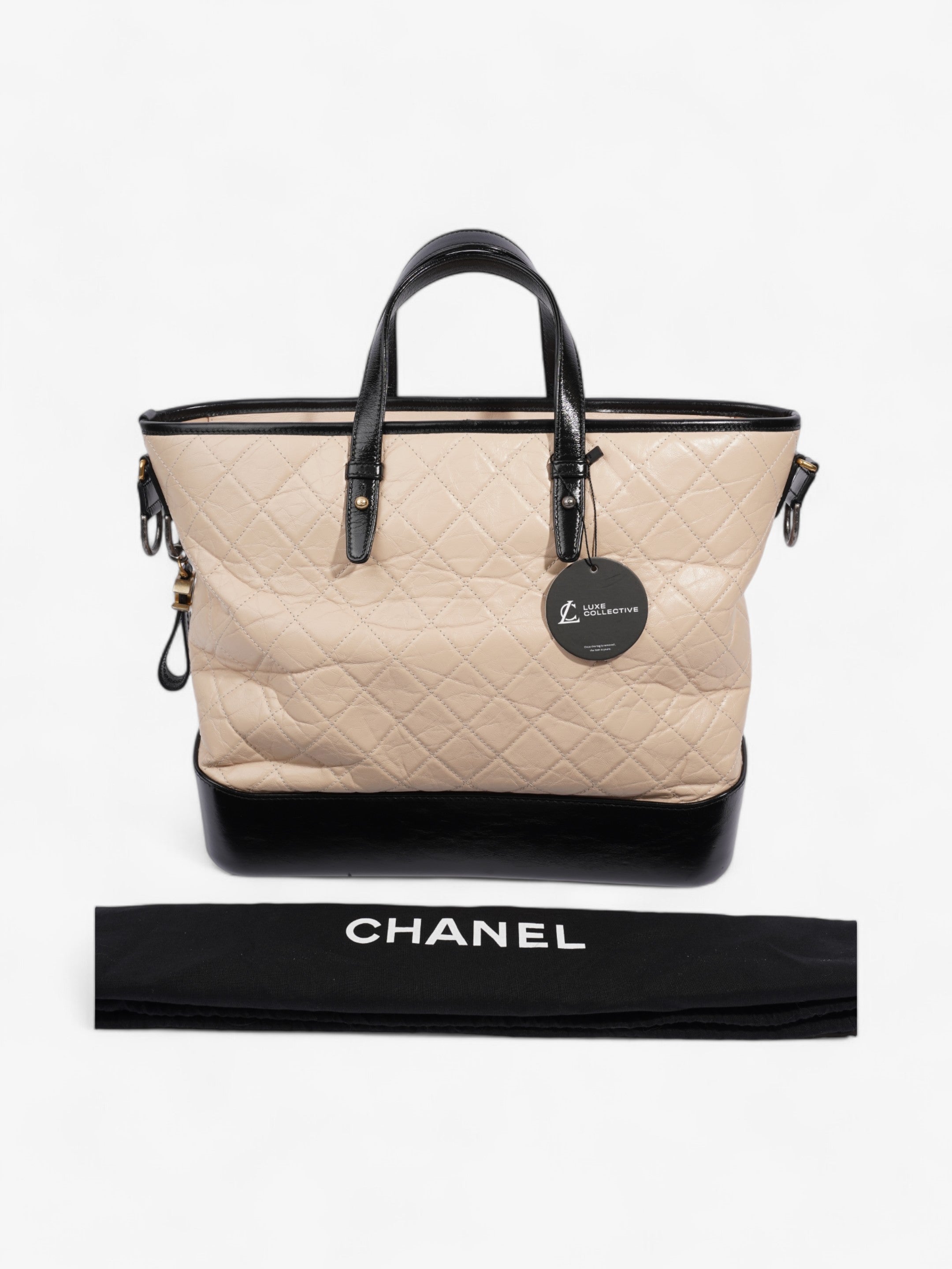 Chanel Gabrielle Hobo Beige / Black Calfskin Leather Large