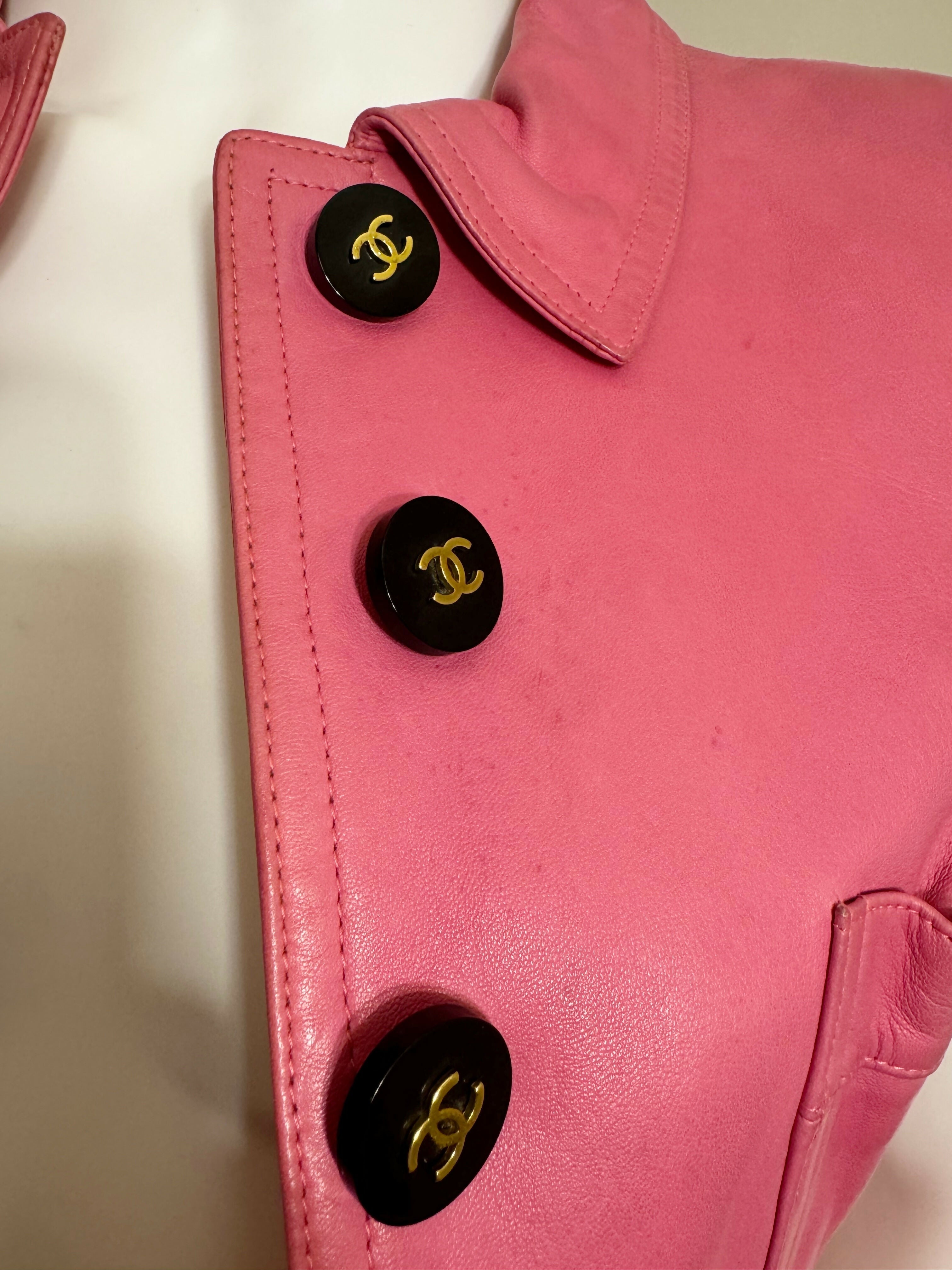 Chanel Vintage 1995 Barbie Pink Leather Cropped Jacket