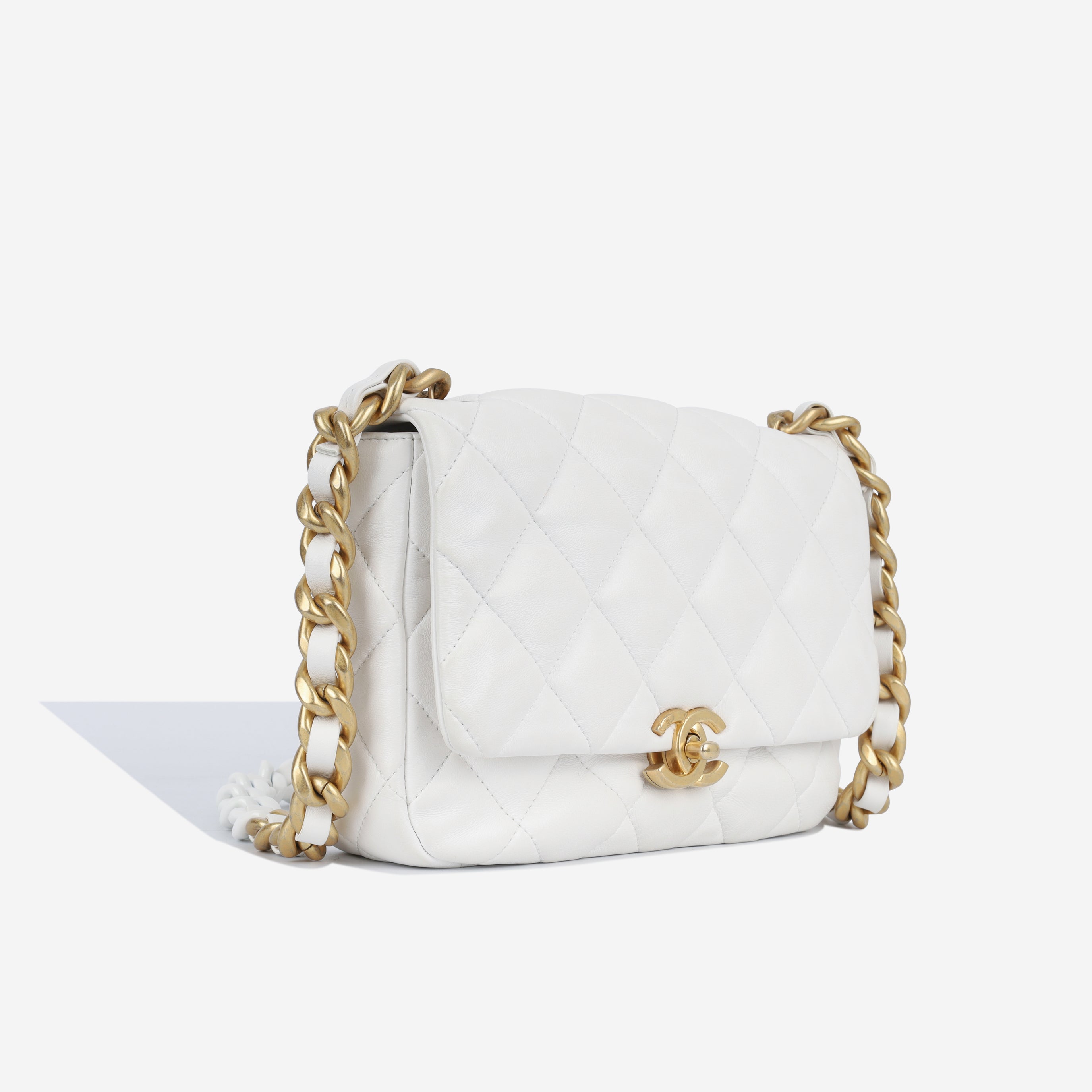 Chanel Lacquered Chain Flap Bag - White Lambskin