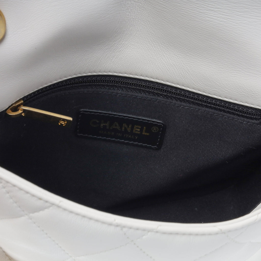 Chanel Lacquered Chain Flap Bag - White Lambskin