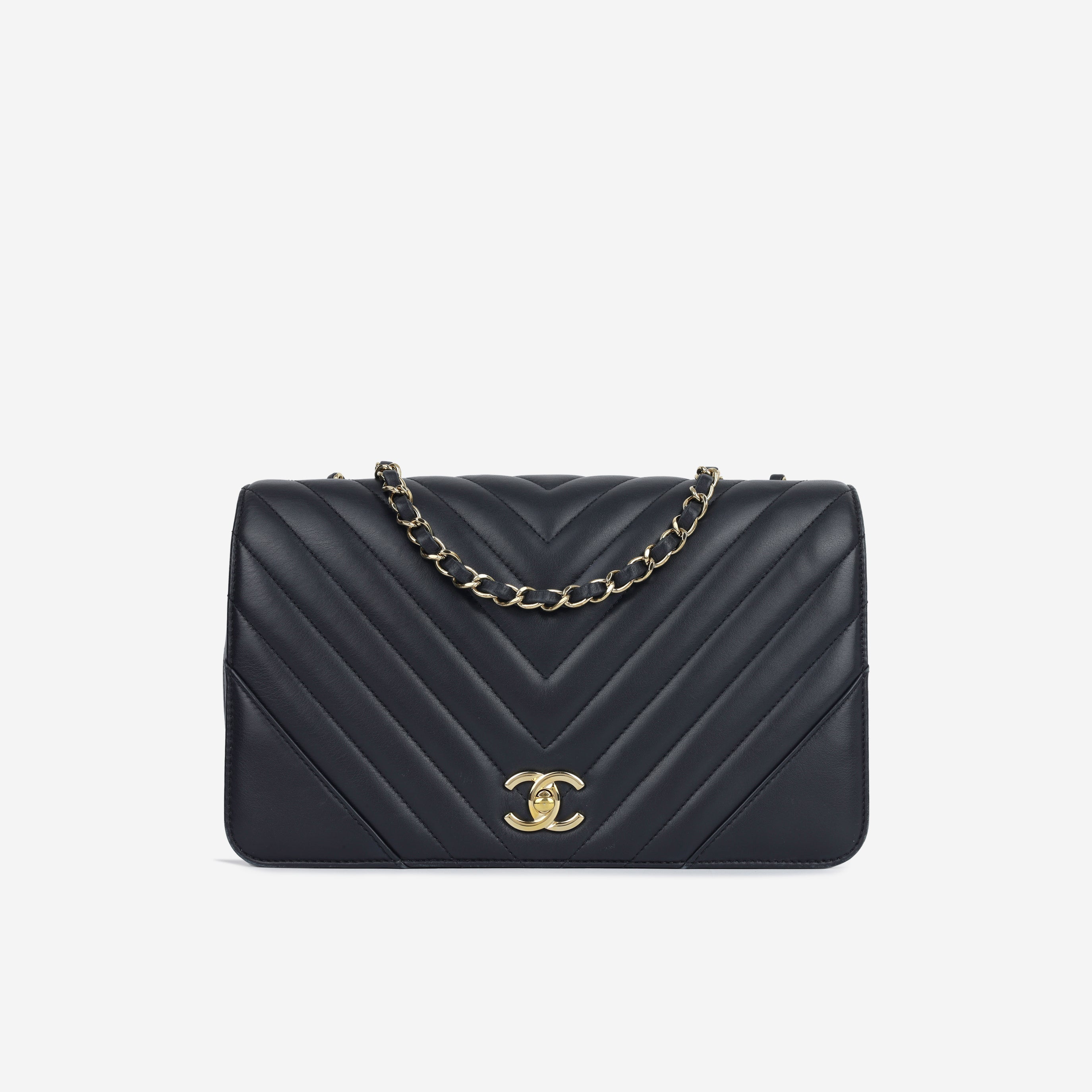 Chanel Large Classic Chevron Flap - Navy