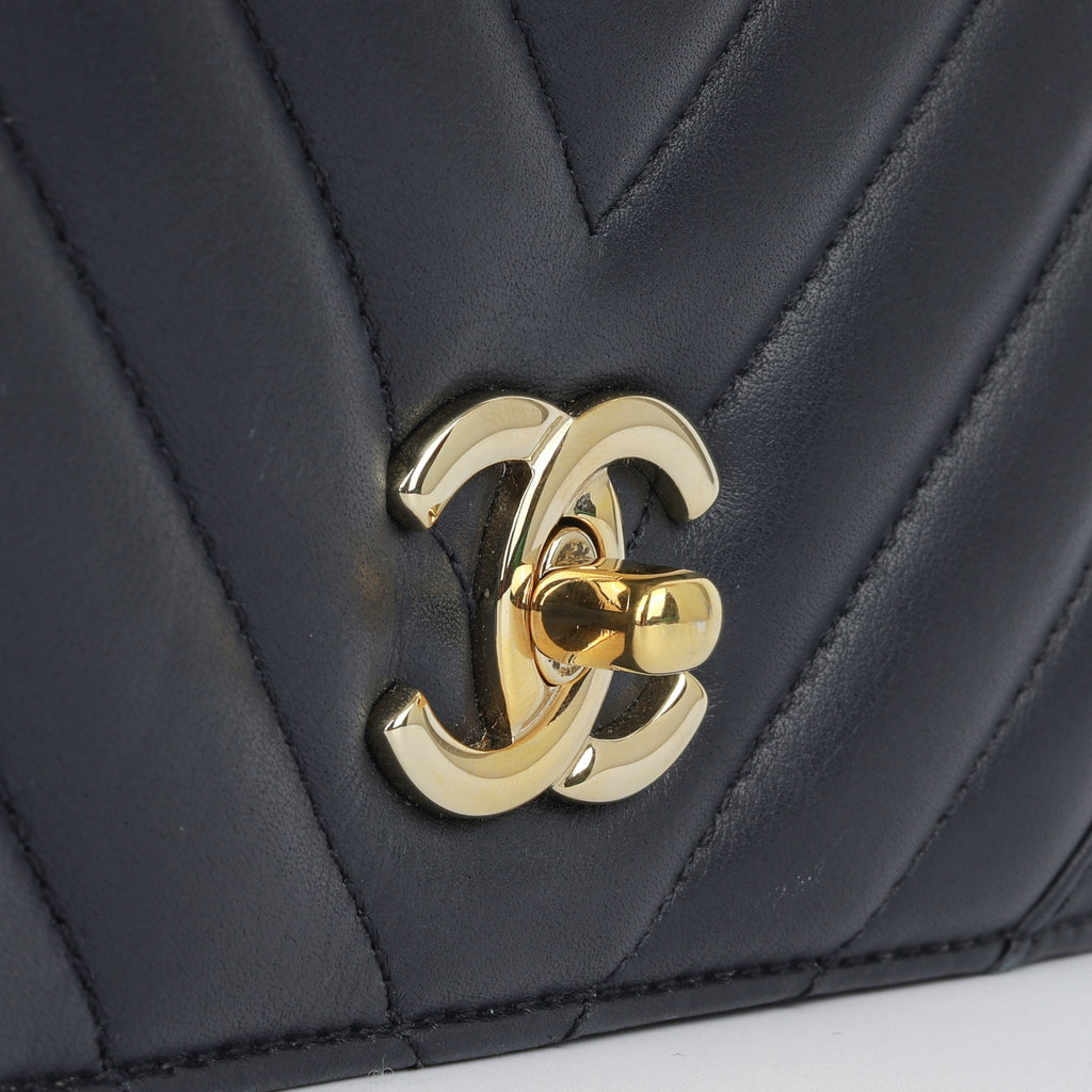 Chanel Large Classic Chevron Flap - Navy
