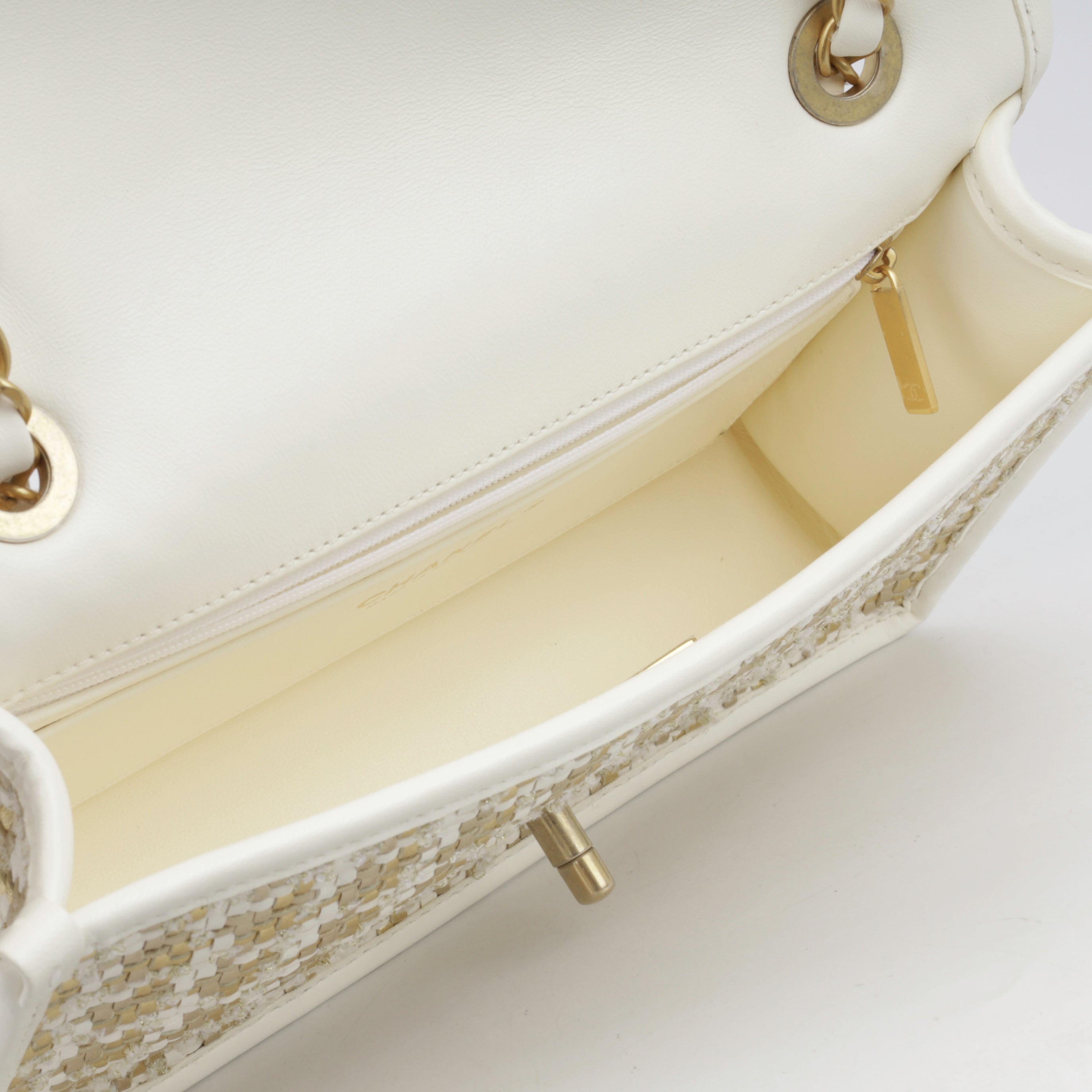 Chanel Cruise Woven Flap - Metallic Gold/White