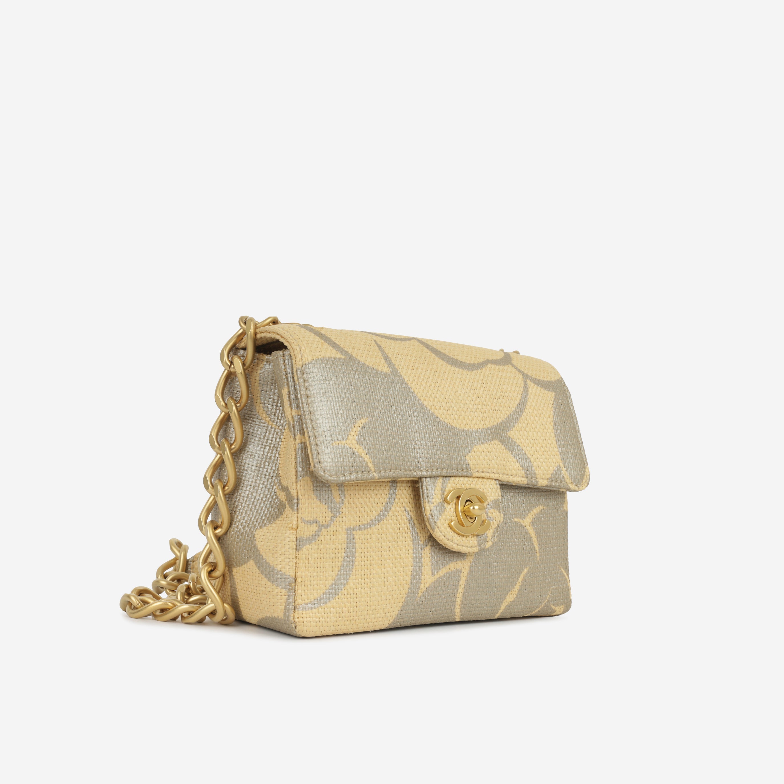 Vintage Mini Square - Beige Camellia Raffia | Antique Gold Hardware