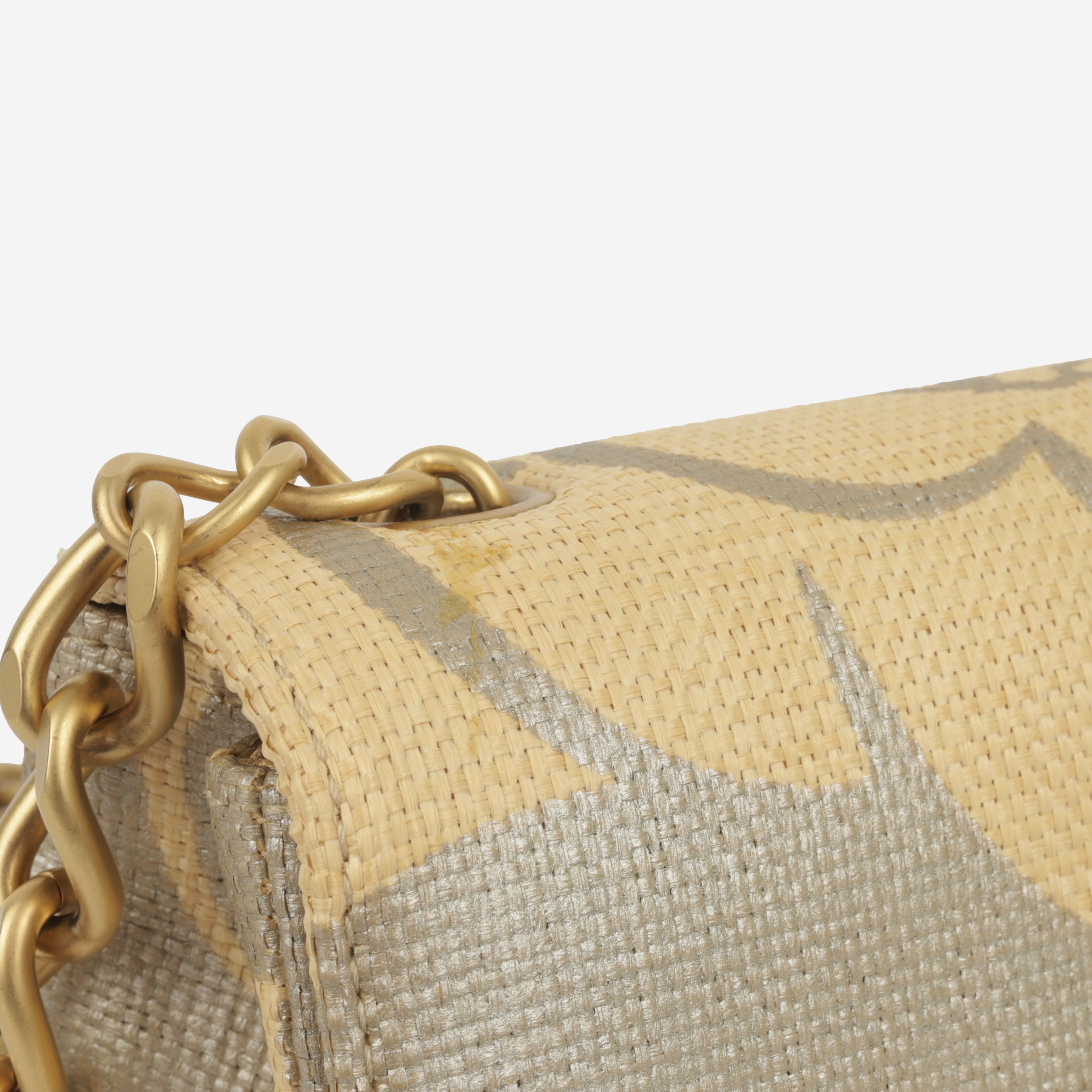 Vintage Mini Square - Beige Camellia Raffia | Antique Gold Hardware
