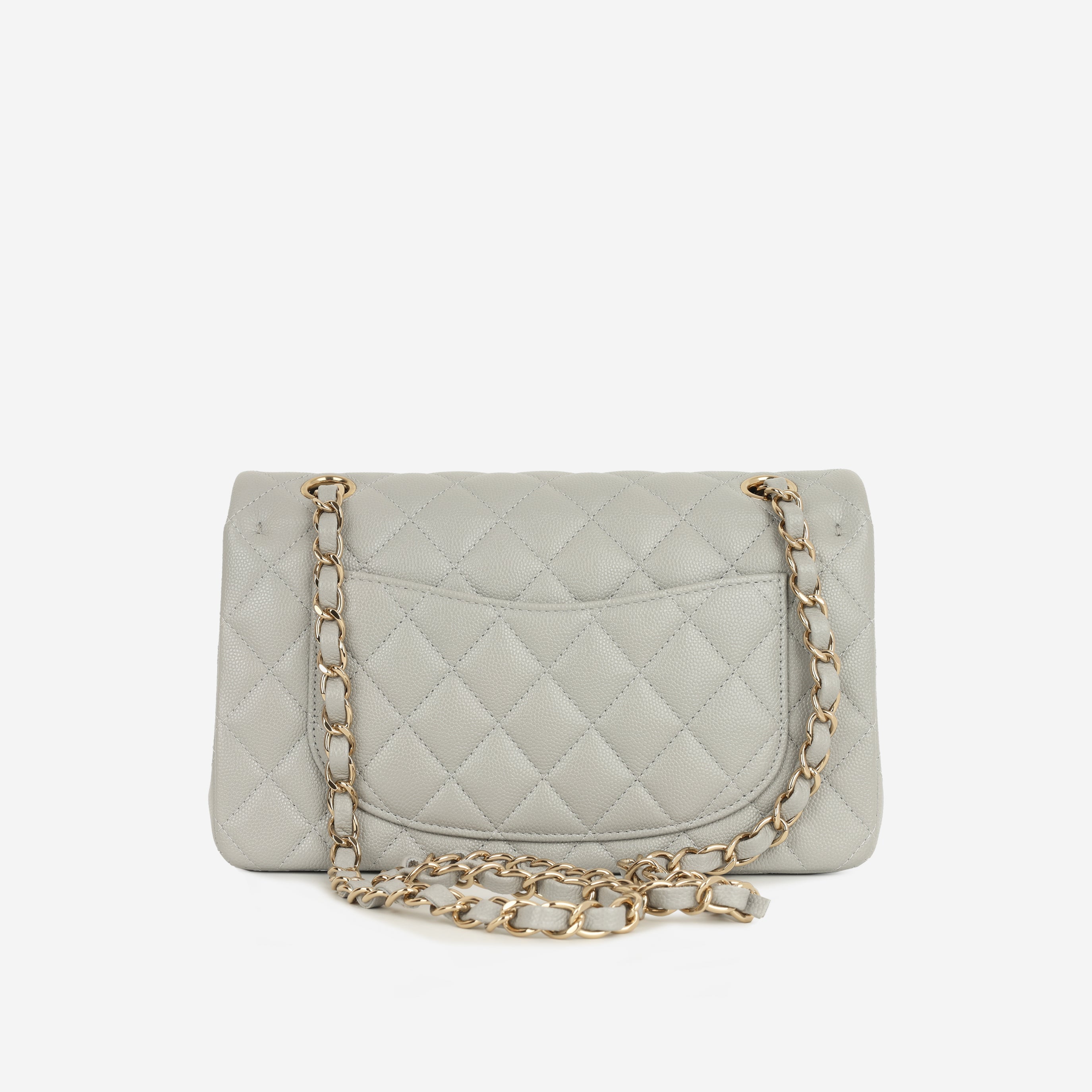 Chanel Small Double Classic Flap - Grey Caviar | Champagne Gold Hardware