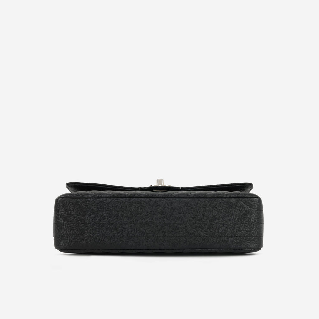 Chanel Medium Classic Flap - Black Chevron | Silver Hardware