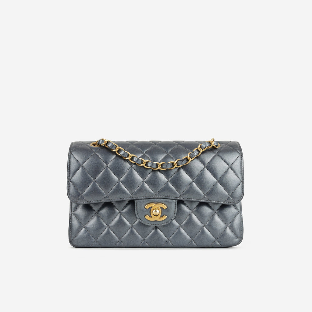 Chanel Small Classic Flap - Blue Metallic Calfskin | Gold Hardware