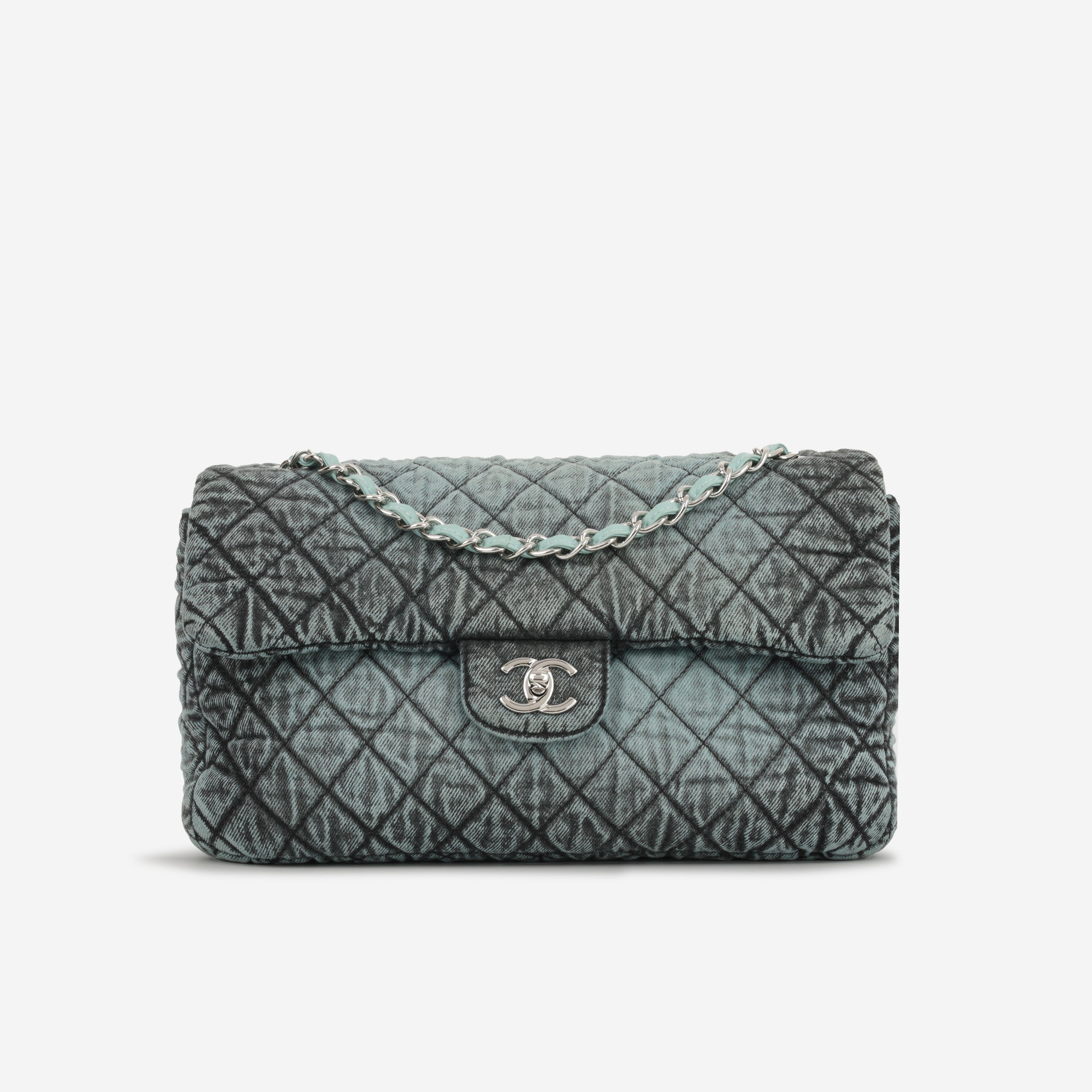 20c Seasonal Jumbo Flap - Teal / Black Denimpression  | Silver Hardware