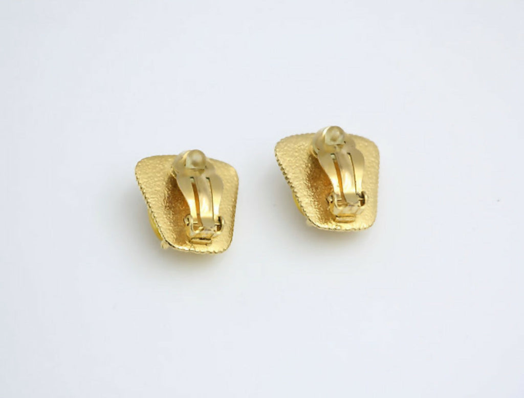 Chanel Vintage 97A Gripoix Yellow Square Candy Clip-on Earrings