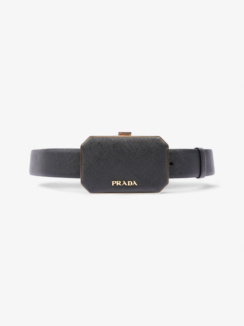 Prada Octagon Logo Belt with Bag Black / Gold Saffiano Leather 80cm / 32"