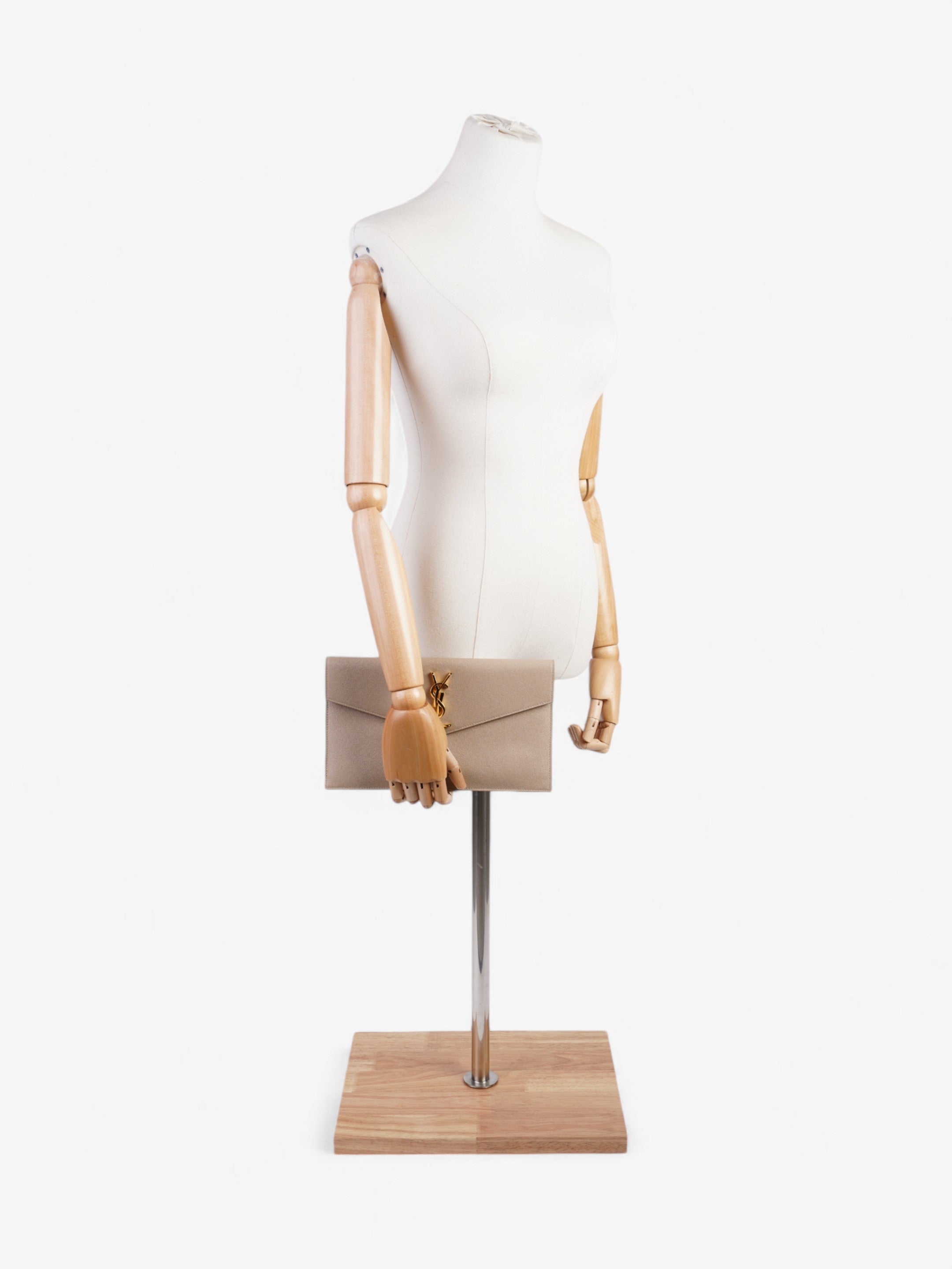 Saint Laurent Uptown Clutch Dark Beige Grained Leather